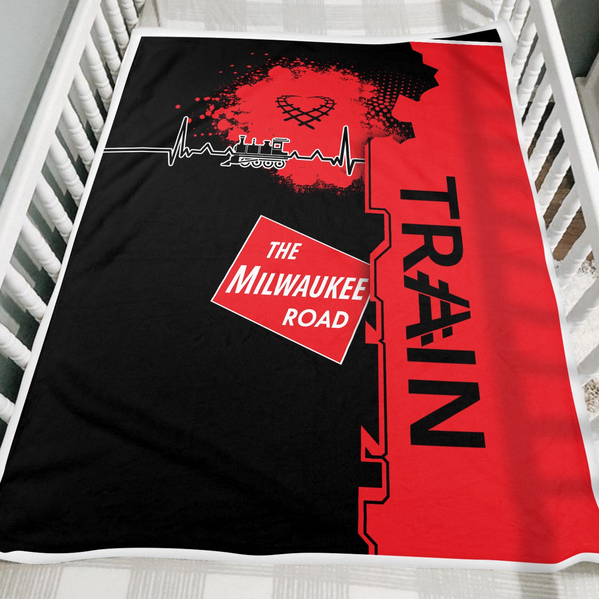 Railspirit Chicago, Milwaukee, St. Paul and Pacific Railroad Blanket Engine Heartbeat and Track Love Style Milwaukee Road Blanket