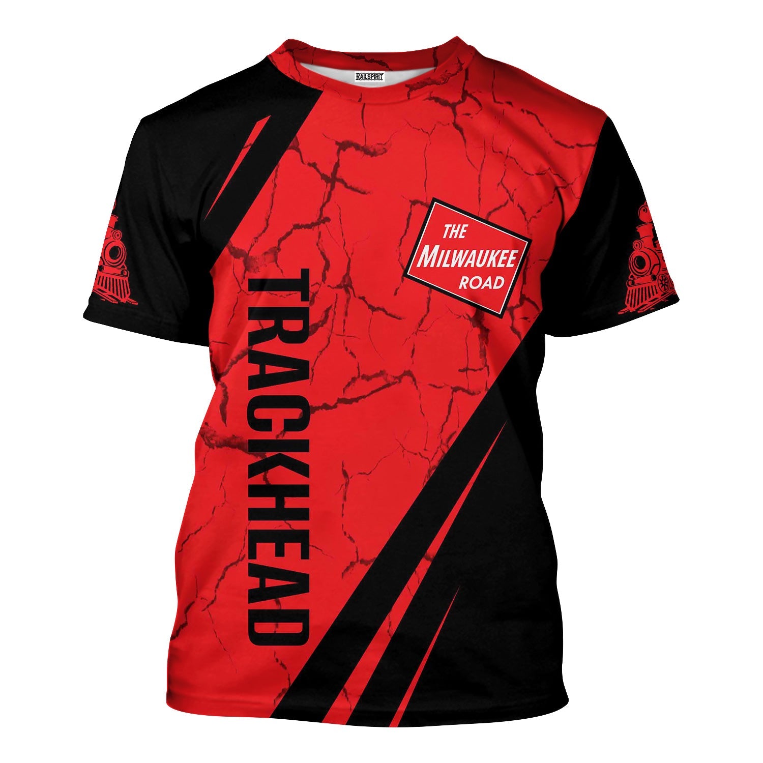 Railspirit Personalized Chicago, Milwaukee, St. Paul and Pacific Railroad T-Shirt Crackle Texture Style Milwaukee Road Shirt For Trackhead