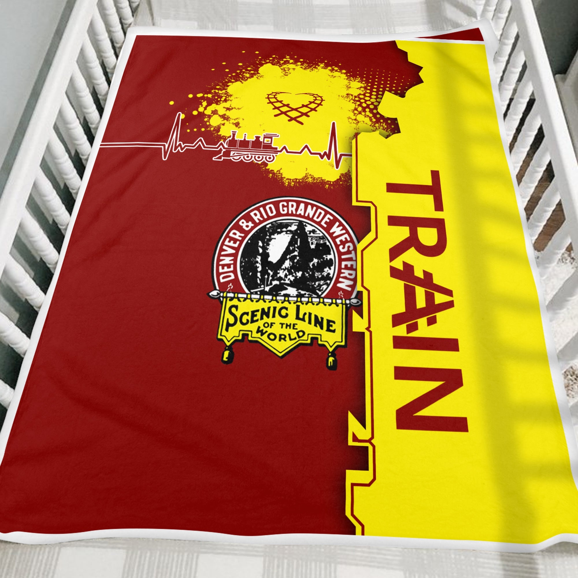 Railspirit Denver and Rio Grande Western Railroad Blanket Engine Heartbeat and Track Love Style Blanket Gift Idea For Train Lovers