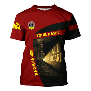 Railspirit Personalized Denver and Rio Grande Western Railroad T-Shirt All Aboard Steam Train Movie Projector Style Shirt