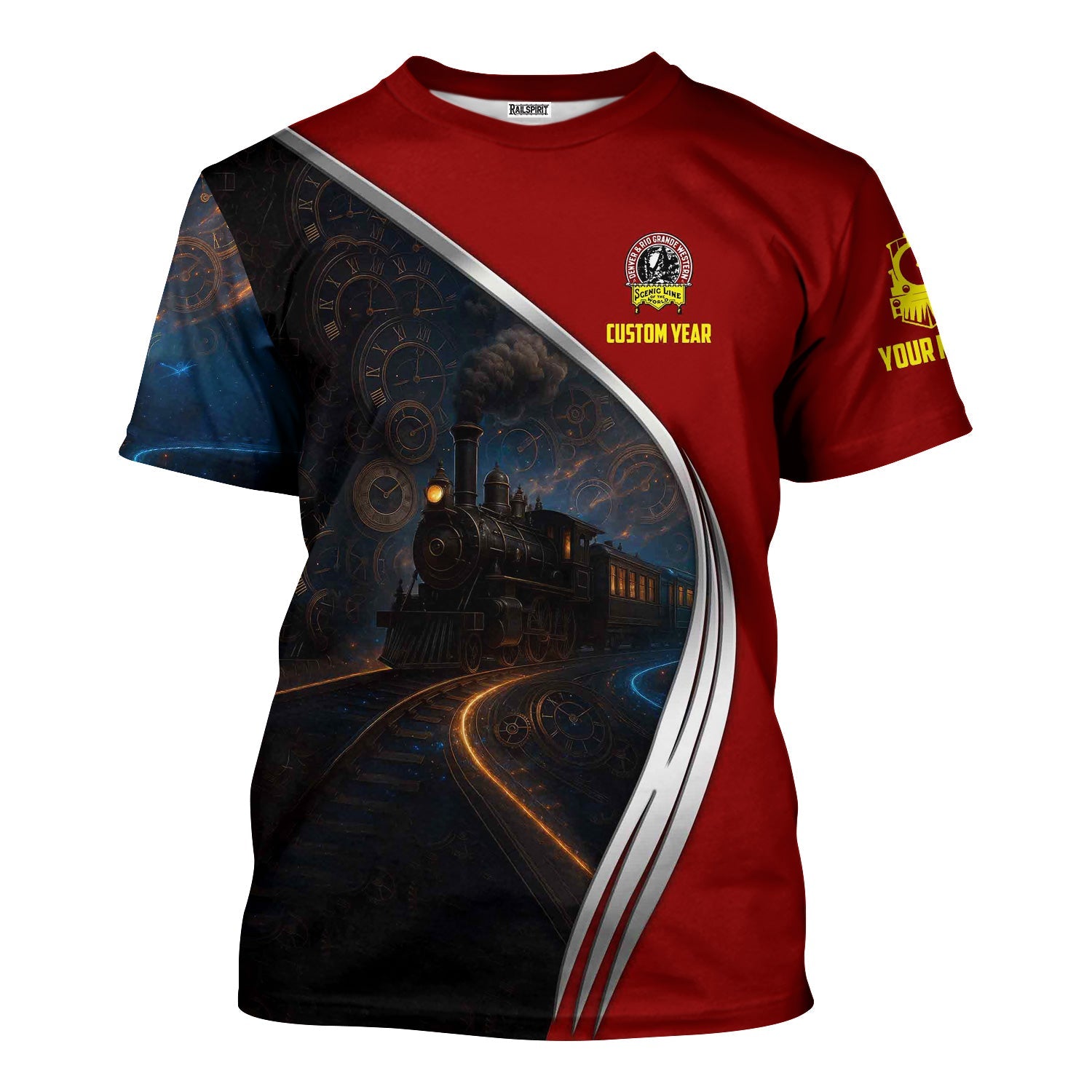 Railspirit Personalized Denver and Rio Grande Western Railroad T-Shirt Steampunk Locomotive with Custom Year Train Shirt