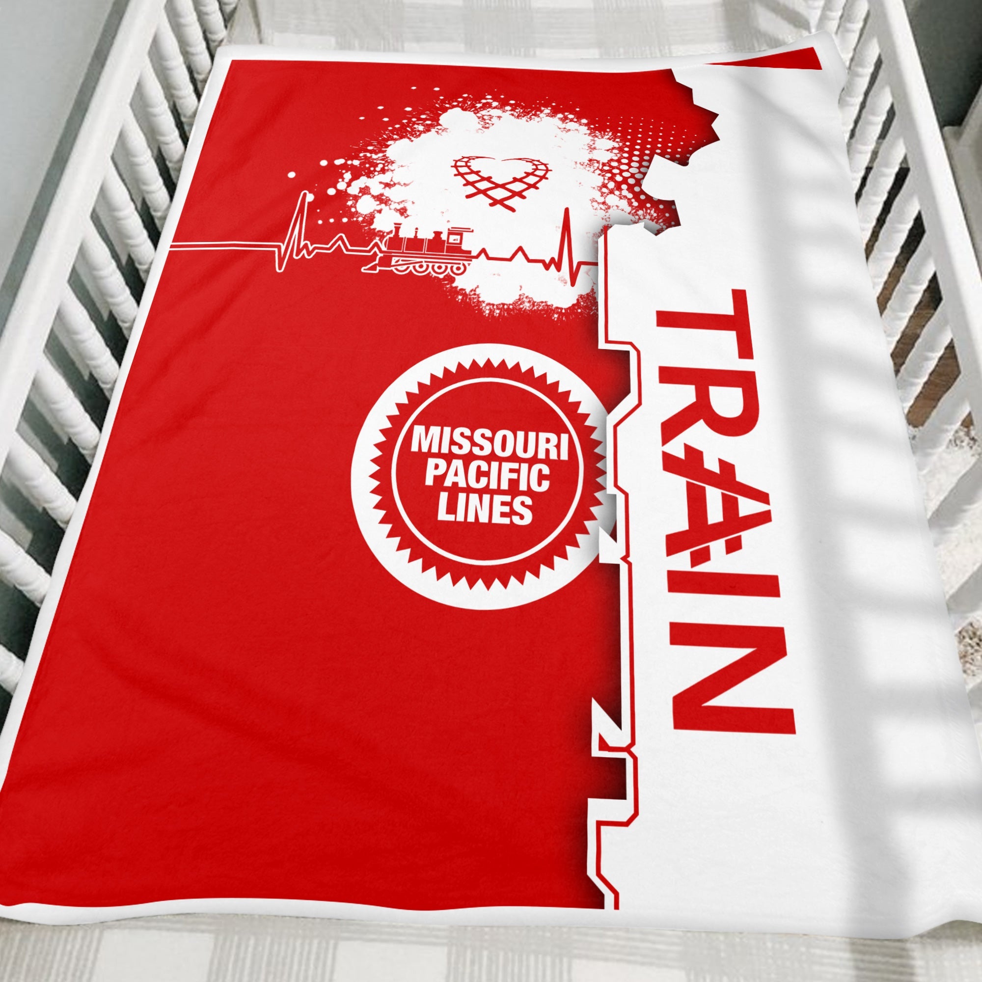 Railspirit Missouri Pacific Railroad Blanket Engine Heartbeat and Track Love Style Blanket Gift Idea For Train Lovers