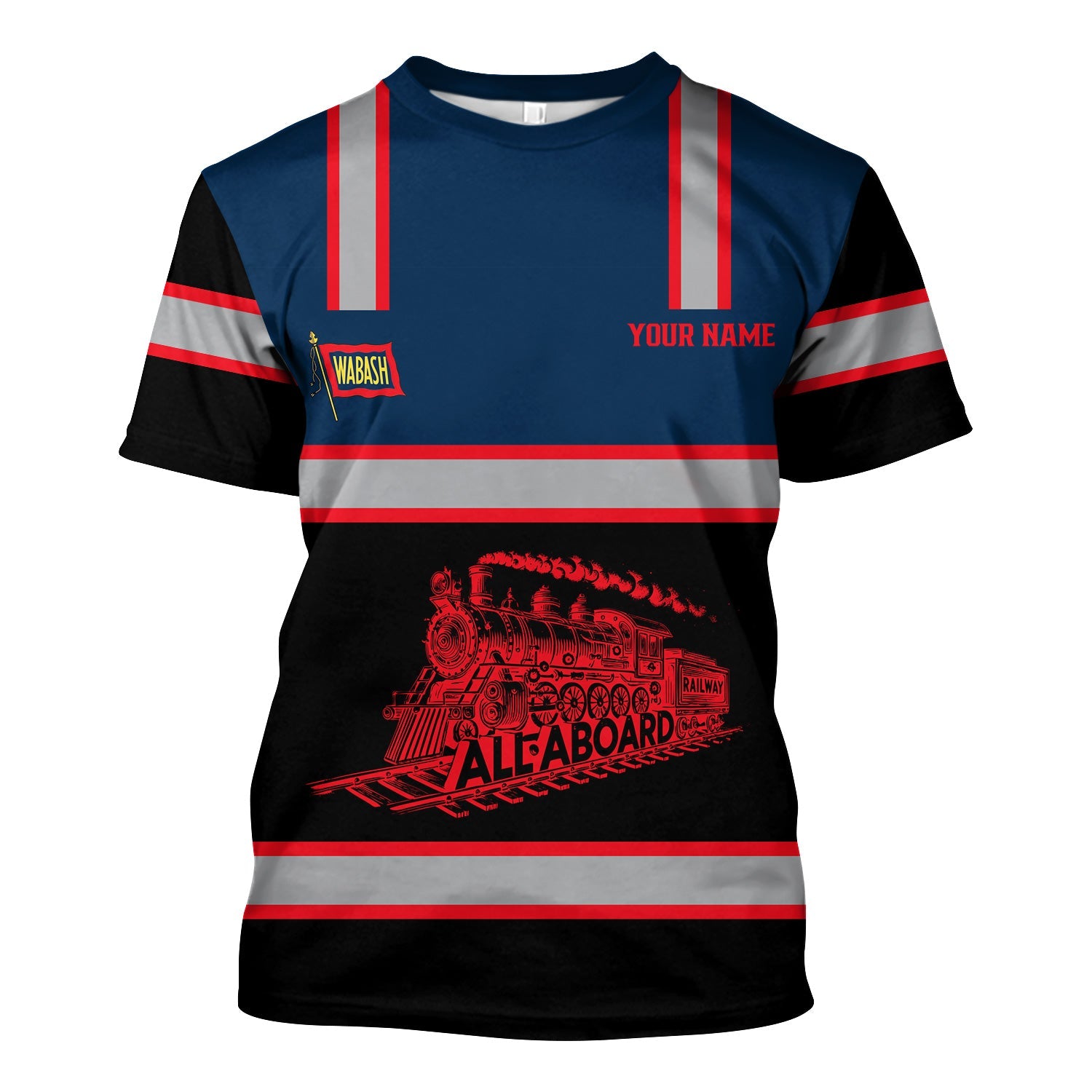 Railspirit Custom Name Wabash Railroad T Shirt Eat Train Sleep Repeat Printed Train Shirt