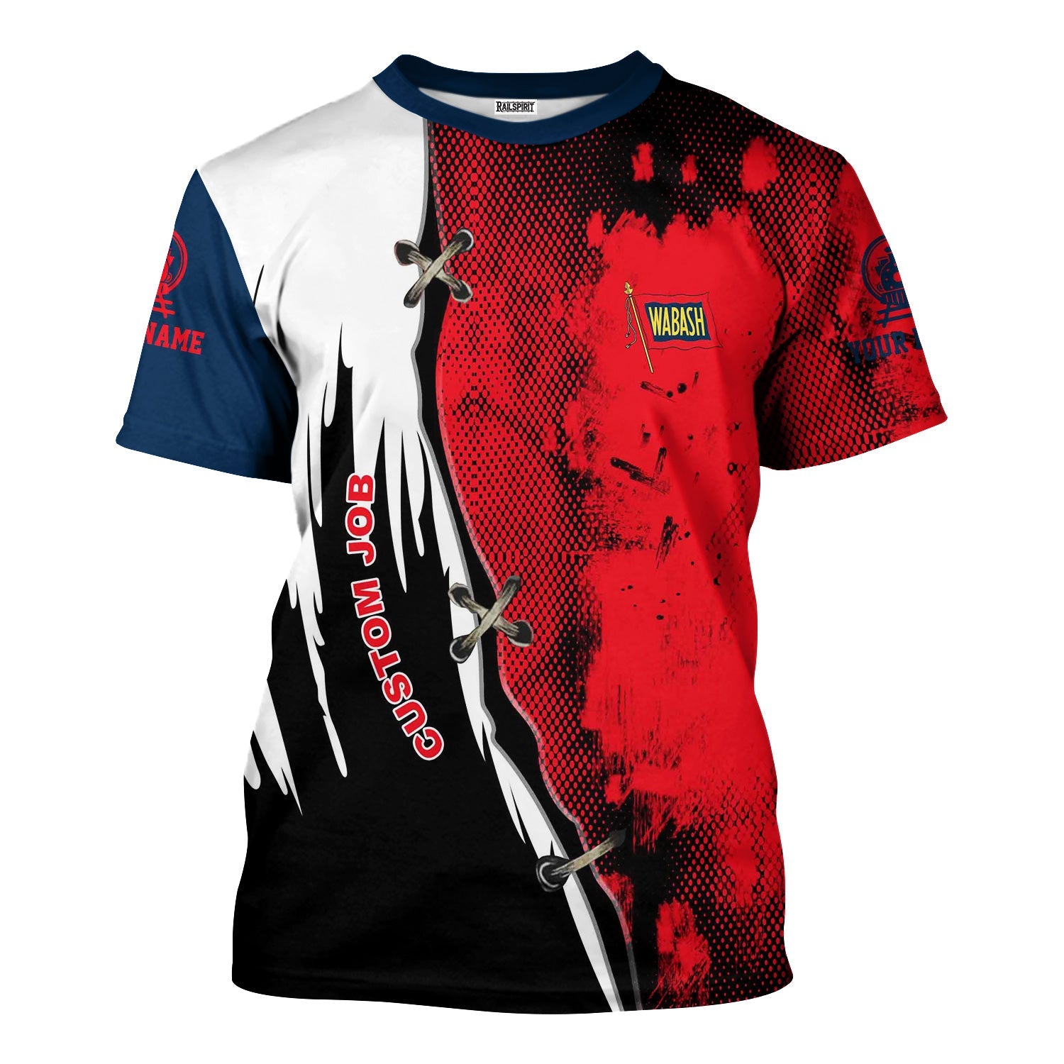 Railspirit Personalized Wabash Railroad T-Shirt Retro Stitches Design with Custom Position Train Shirt