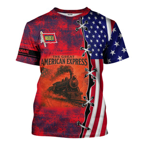 Railspirit Personalized Wabash Railroad T-Shirt Retro American Express Train With USA Flag Shirt