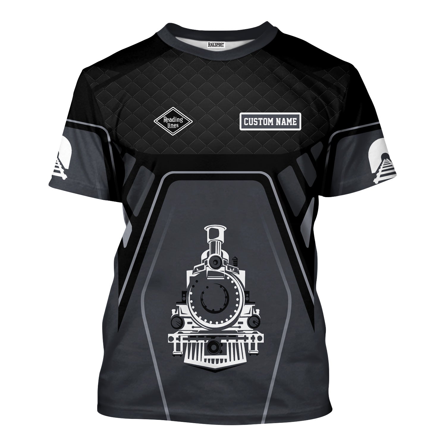 Railspirit Personalized Reading Railroad T-Shirt Steam Locomotive Engine Graphic Train Shirt All Over Print
