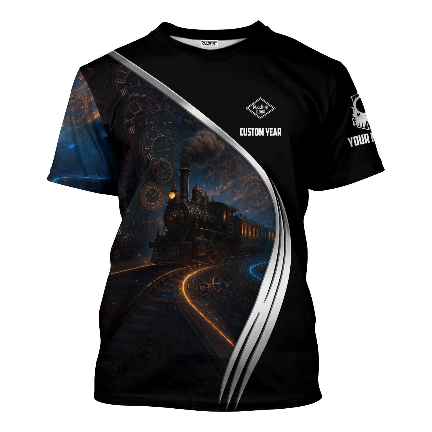 Railspirit Personalized Reading Railroad T-Shirt Steampunk Locomotive with Custom Year Train Shirt