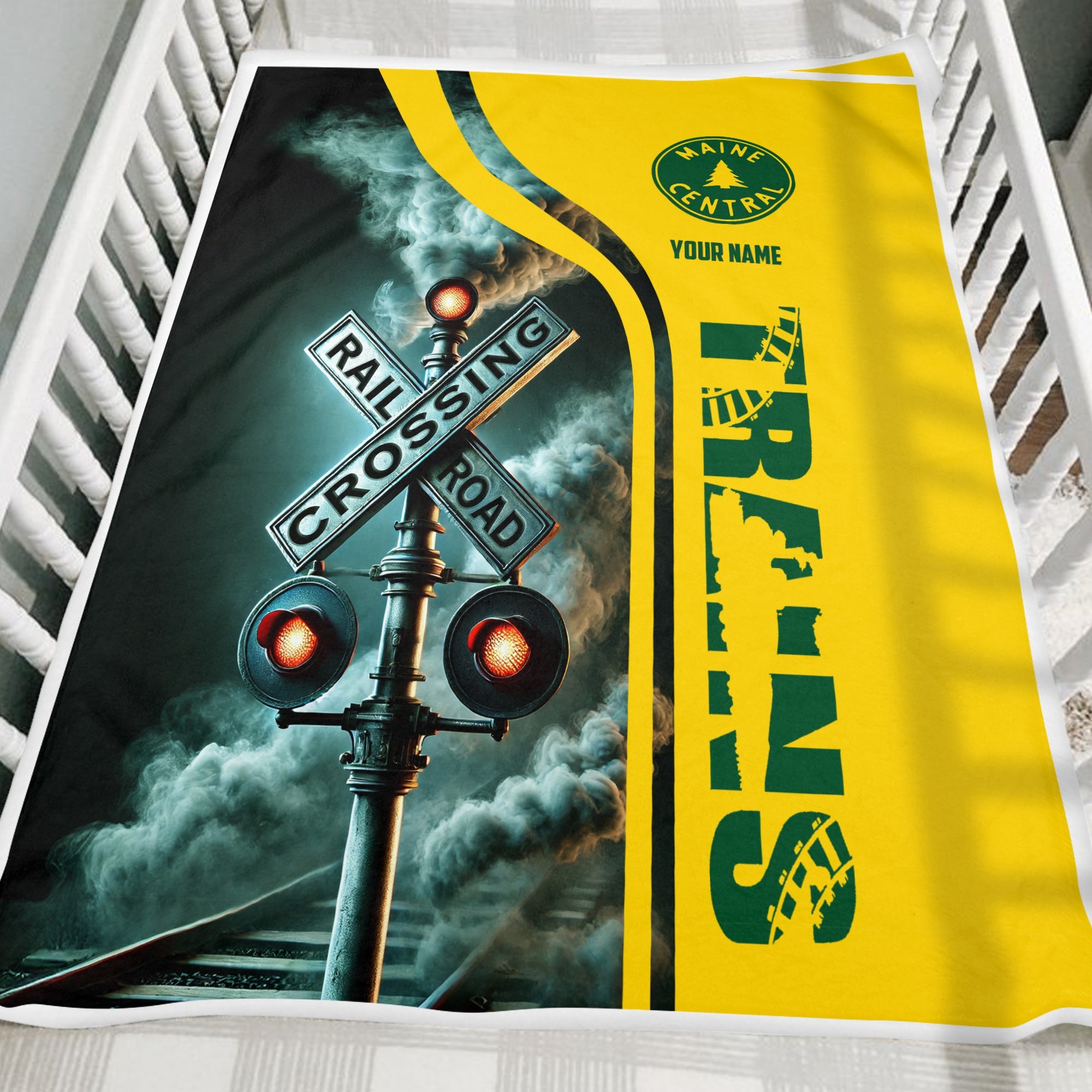 Railspirit Personalized Maine Central Railroad Blanket Railroad Crossing Sign Blanket All Over Print