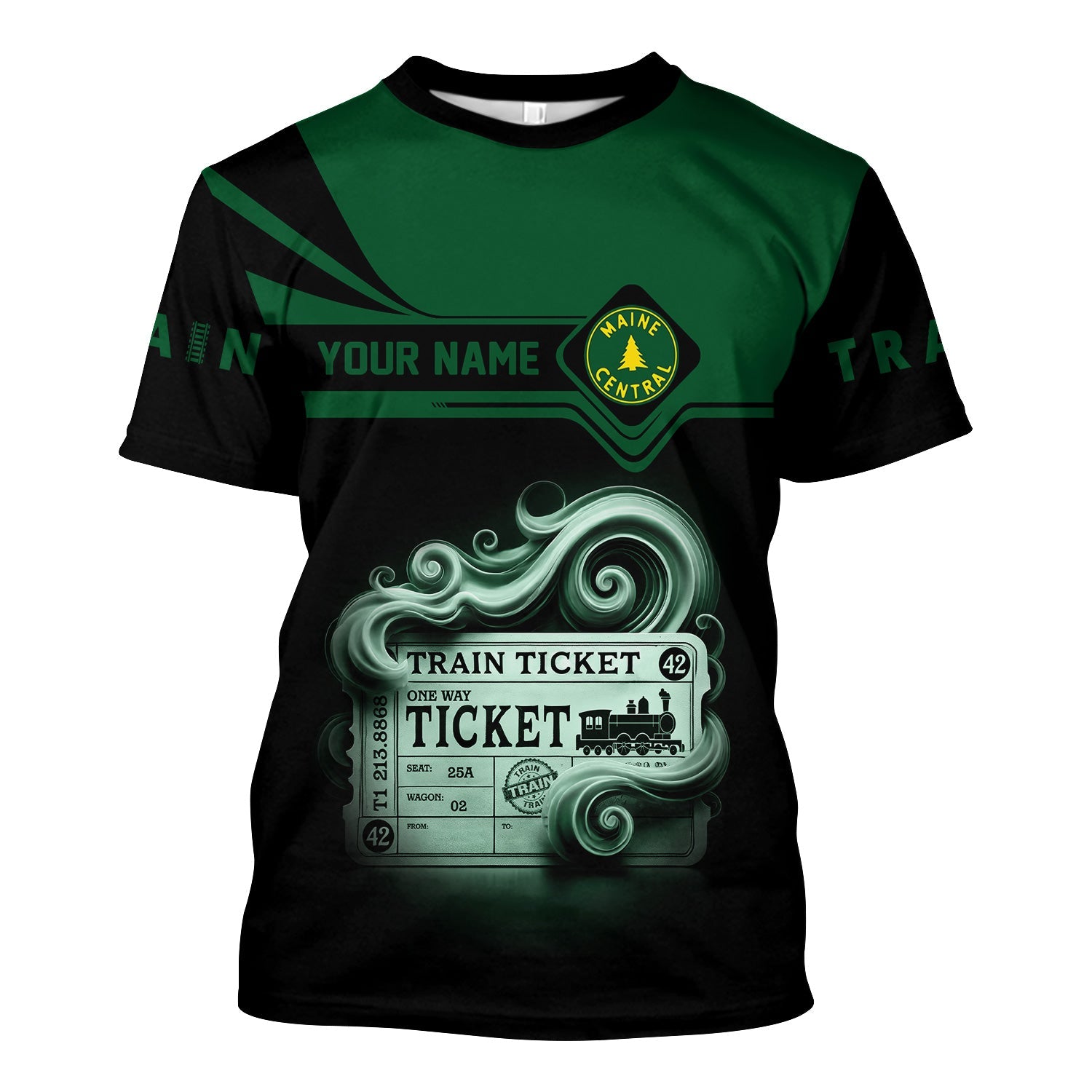 Railspirit Personalized Maine Central Railroad T Shirt Train Ticket American Locomotive Printed Train