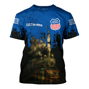 Railspirit Personalized Union Pacific Railroad T-Shirt Vintage Train Art Style Big Boy Shirt For Locomotive Fans