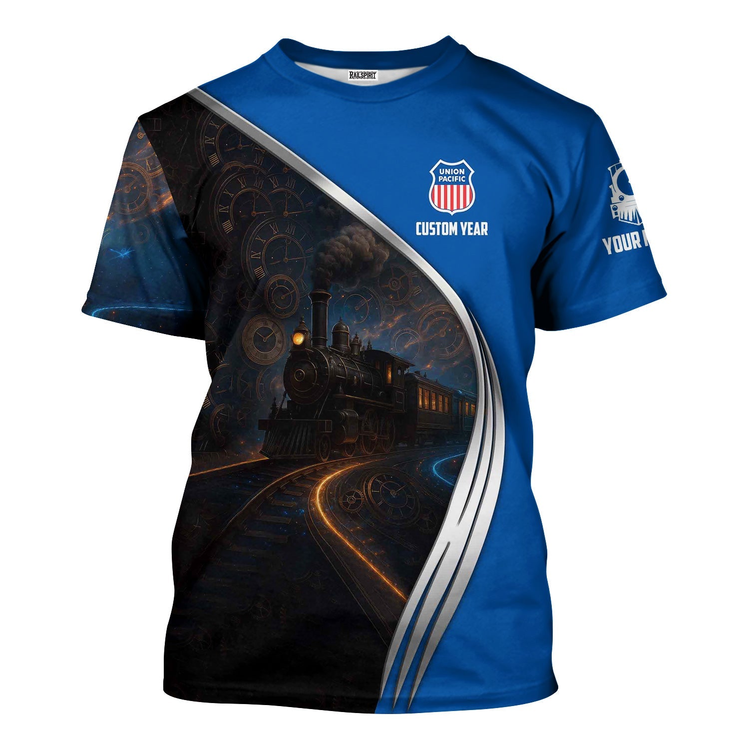 Railspirit Personalized Union Pacific Railroad T-Shirt Steampunk Locomotive with Custom Year Big Boy Train Shirt
