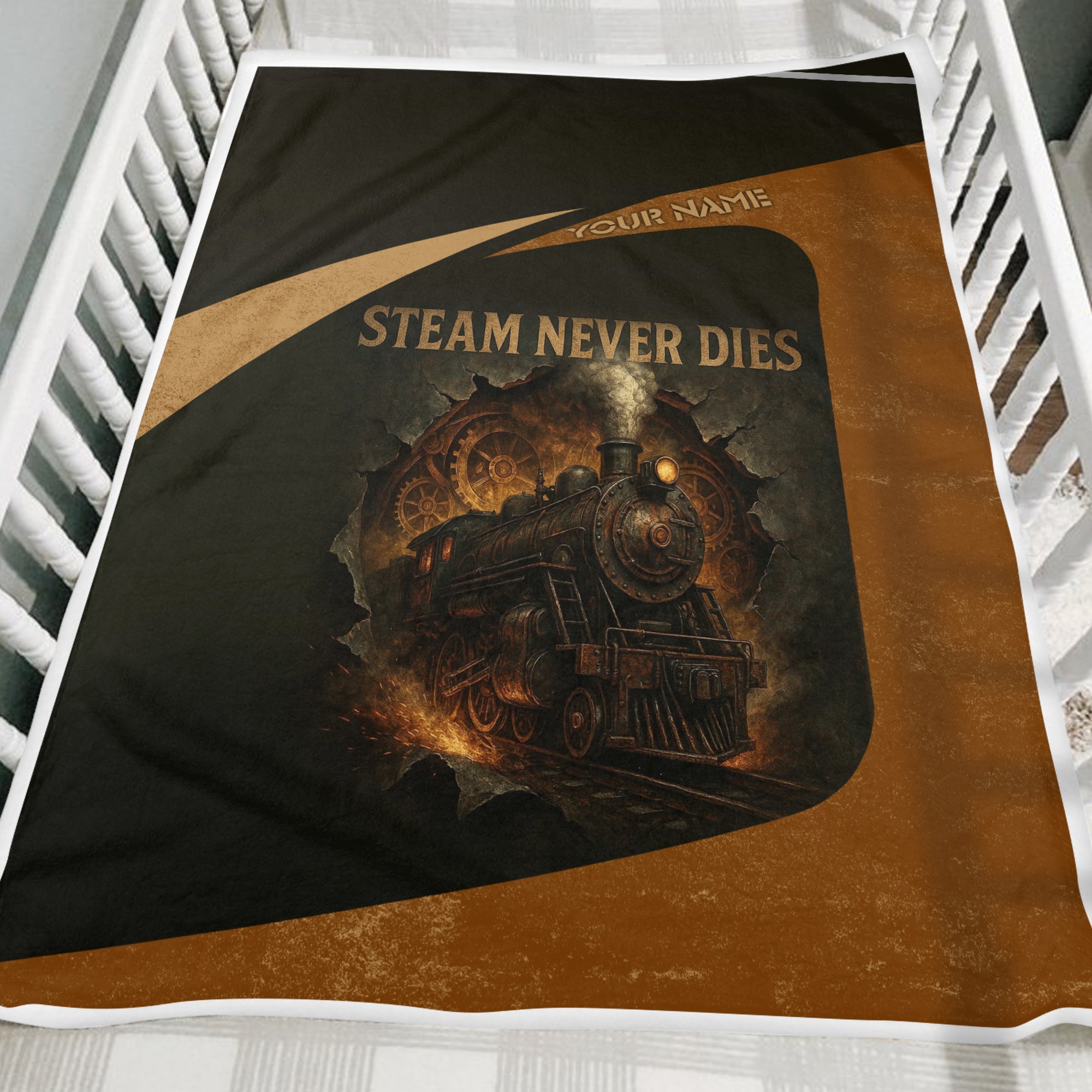 Railspirit Personalized Blanket Steam Never Dies Vintage Train Blanket for Railroad Fanatic