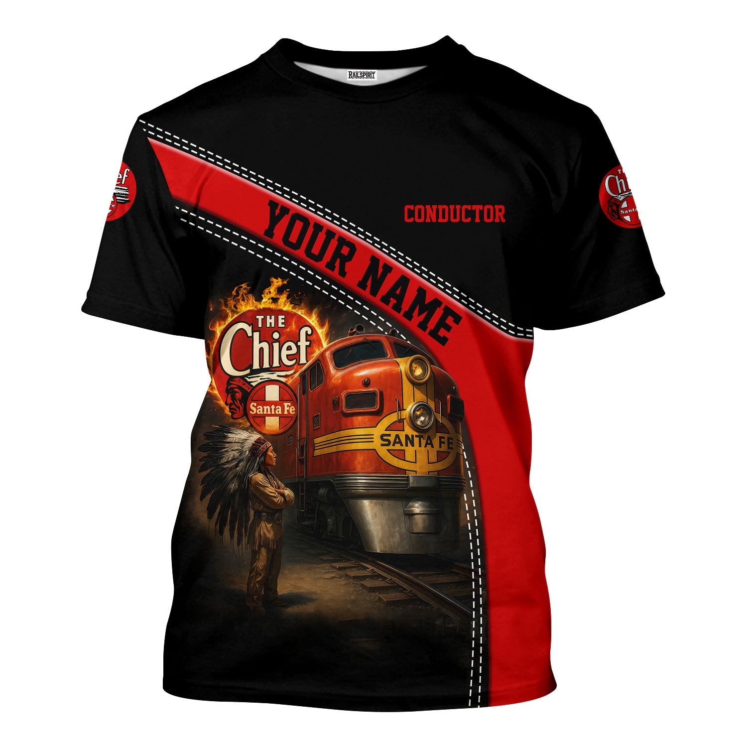 Railspirit Personalized The Chief Santa Fe Railroad T-Shirt with Custom Job Position Train Shirt