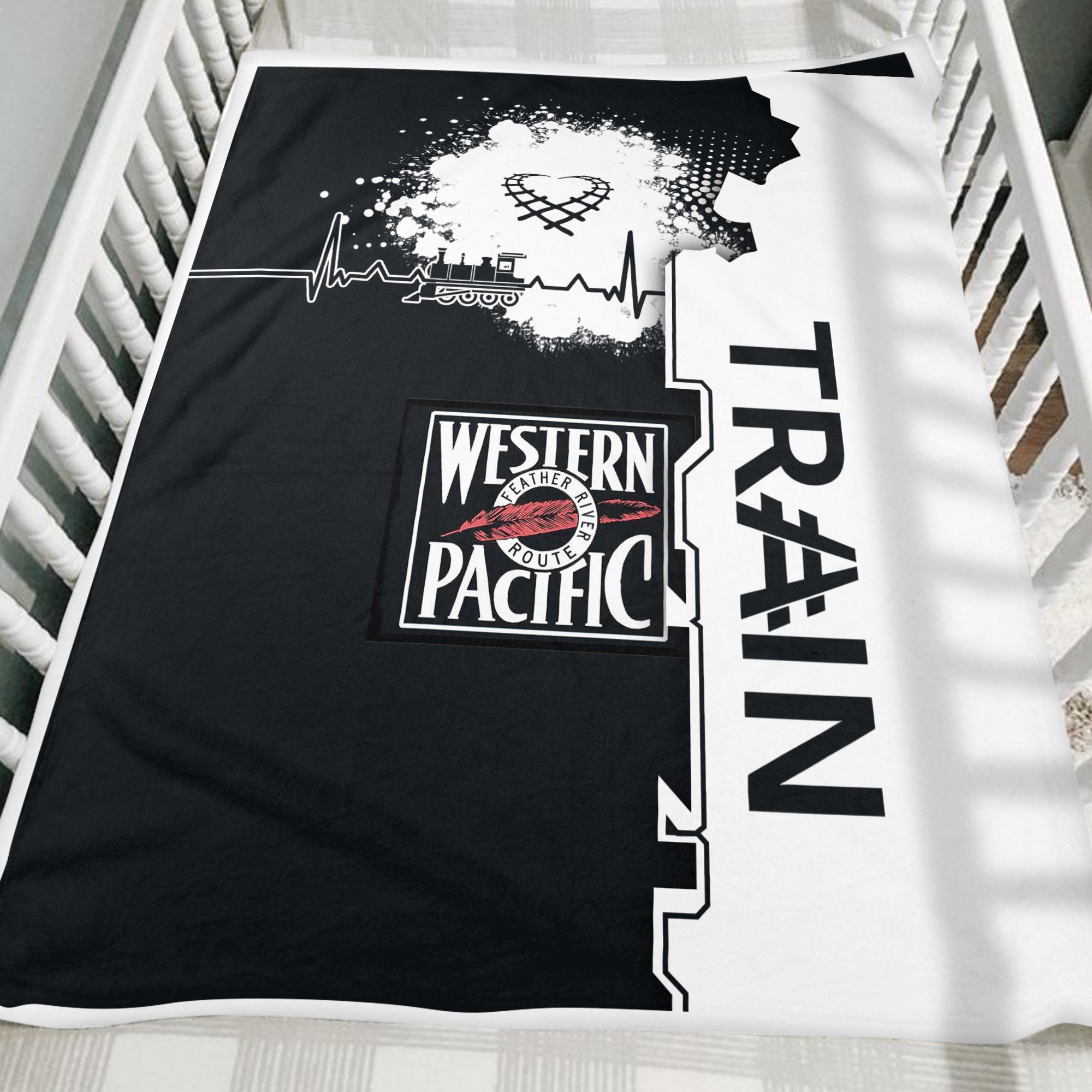 Railspirit Western Pacific Railroad Blanket Engine Heartbeat and Track Love Style Blanket Gift Idea For Train Lovers