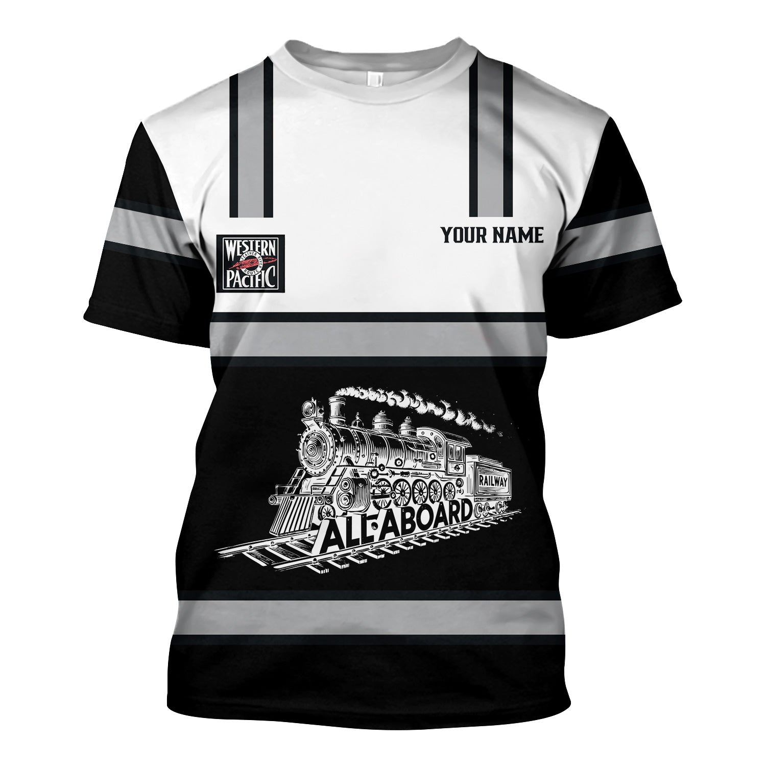 Railspirit Custom Name Western Pacific Railroad T Shirt Eat Train Sleep Repeat Printed Train Shirt