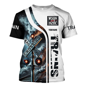 Railspirit Custom Name Western Pacific Railroad T Shirt Railroad Crossing Sign Train Shirt All Over Print