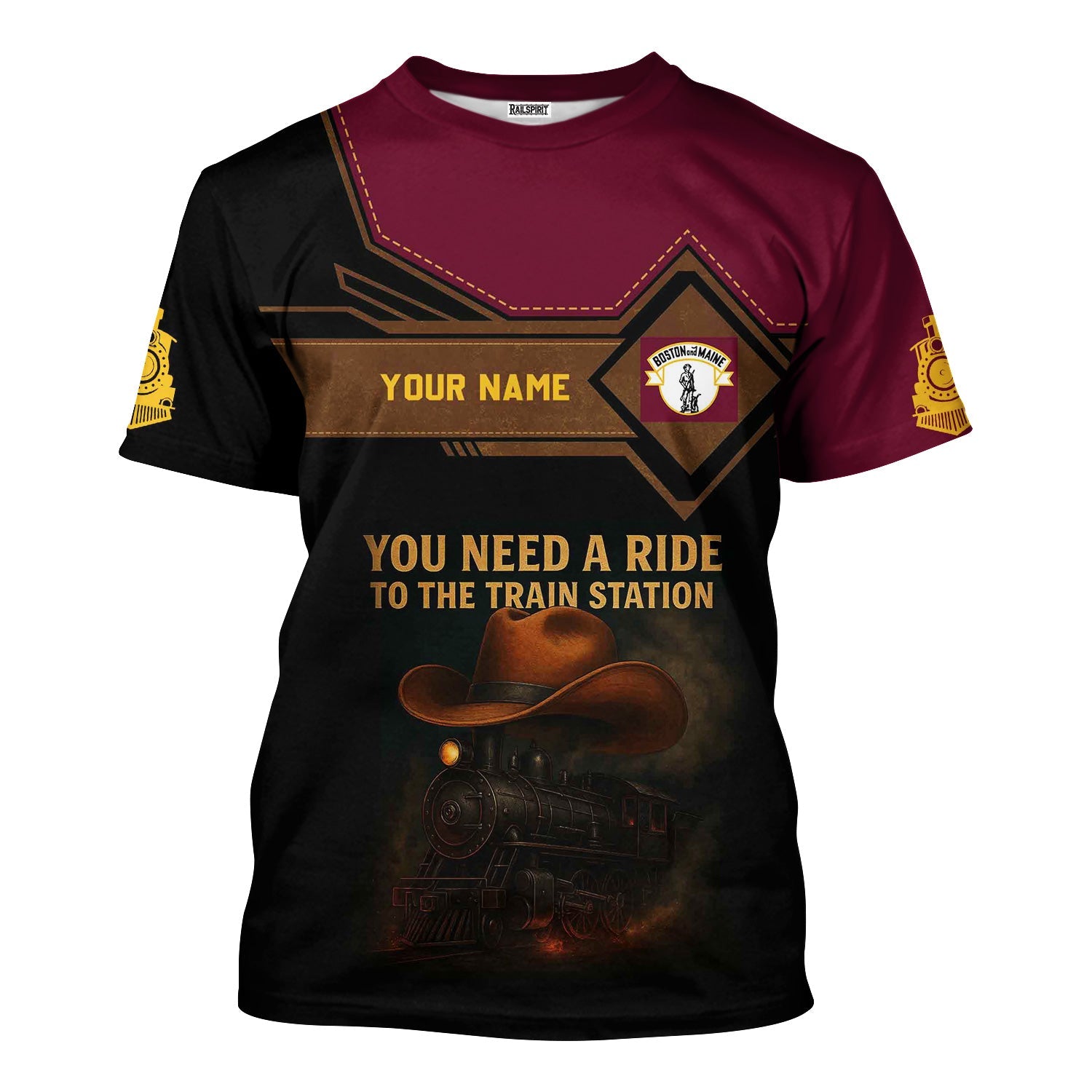 Railspirit Personalized Boston and Maine Railroad T-Shirt You Need A Ride To The Train Station Shirt For Train Lovers