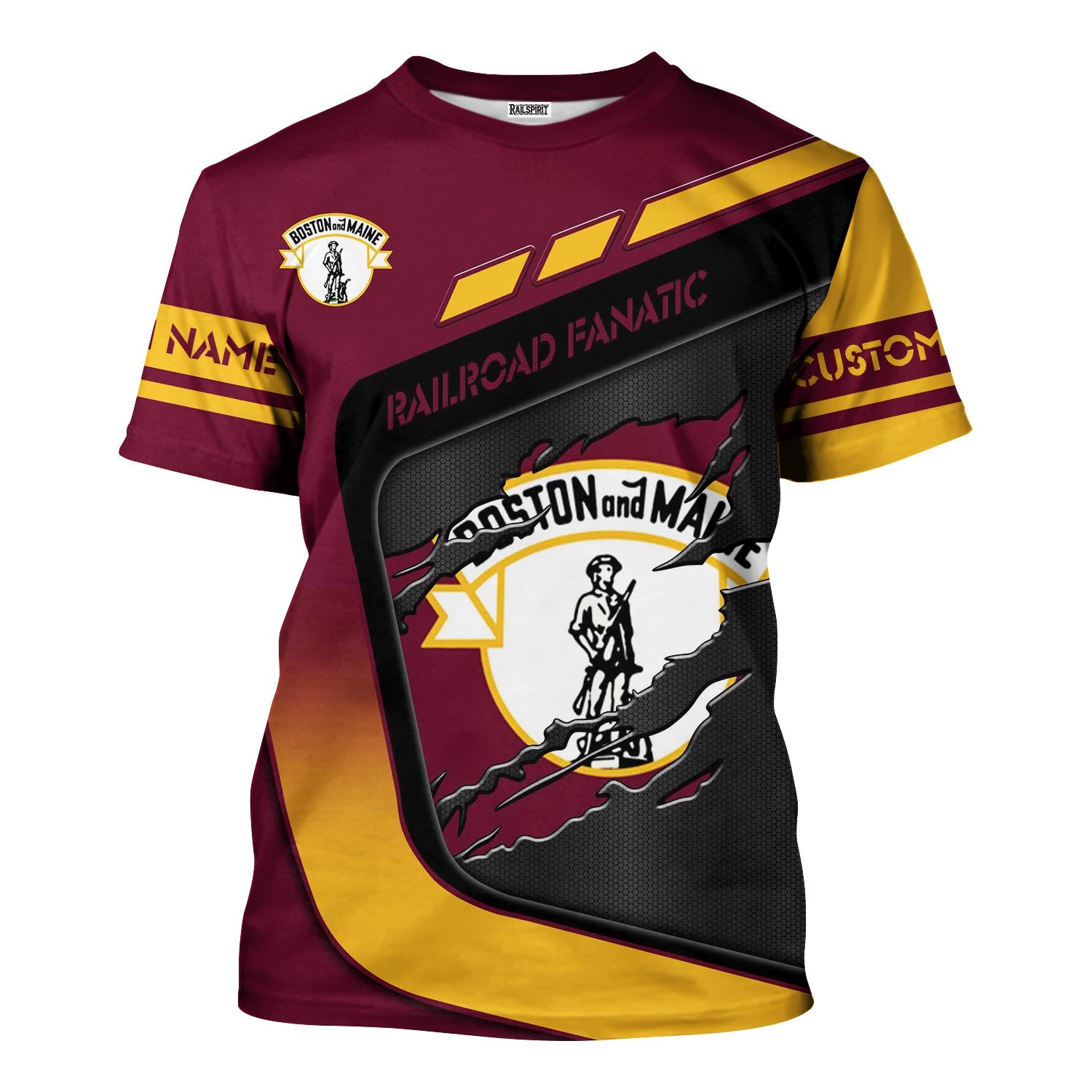 Railspirit Personalized Boston and Maine Railroad T-Shirt Ripped Texture Style Train Shirt For Railroad Fanatic