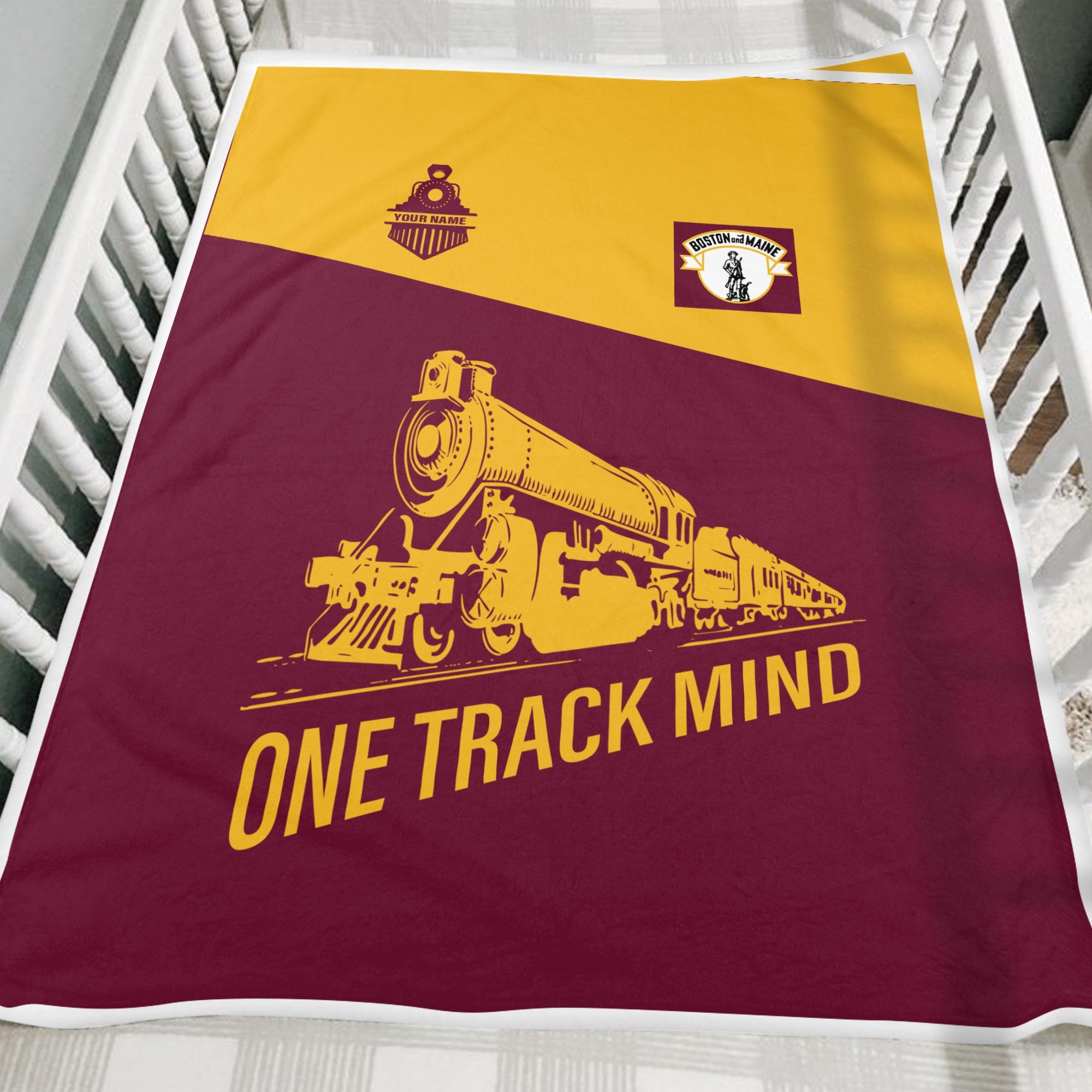 Railspirit Personalized Boston and Maine Railroad Blanket One Track Mind Train Blanket Gift Idea For Train Lover