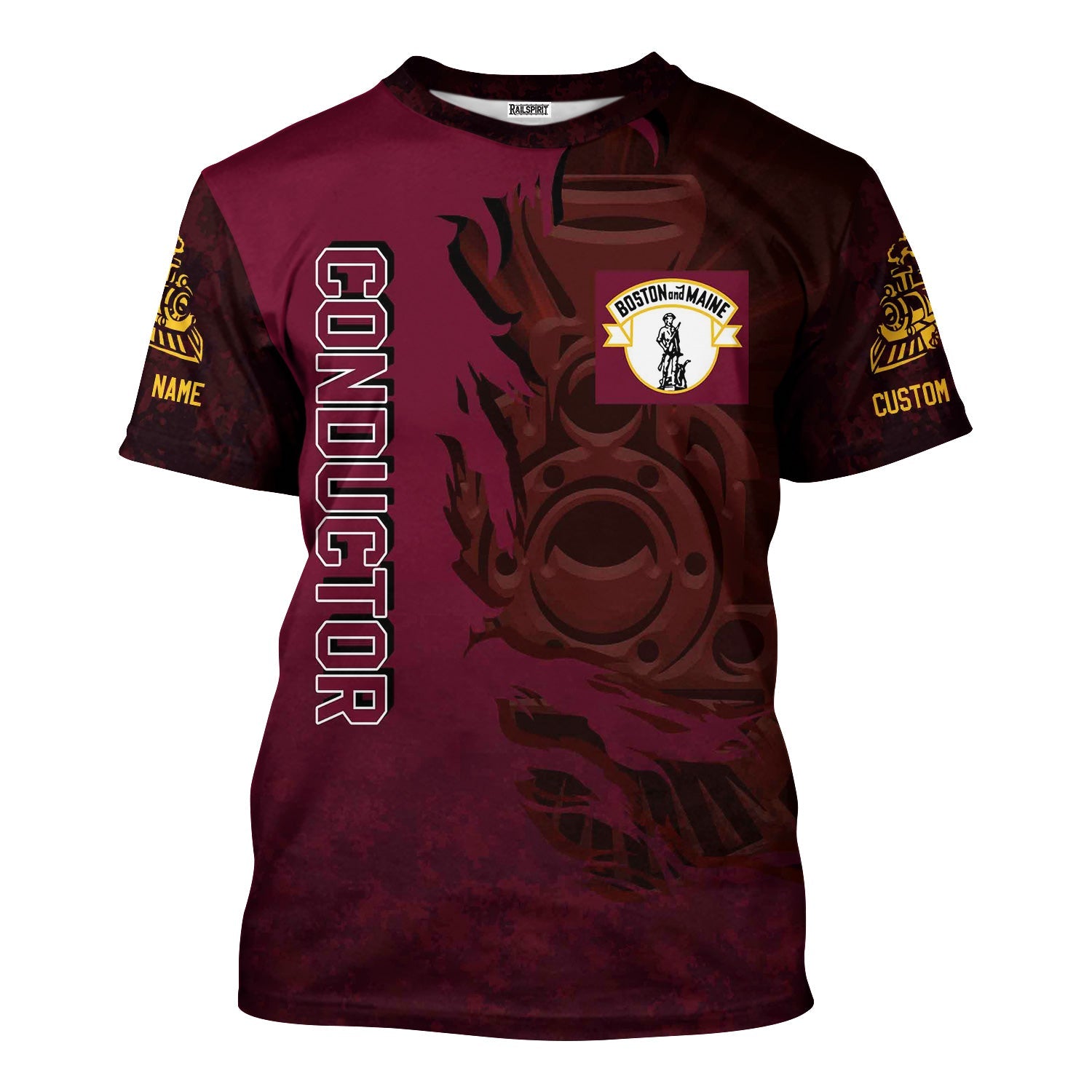 Railspirit Personalized Boston and Maine Railroad T-Shirt Blazing Style with Custom Position Train Shirt