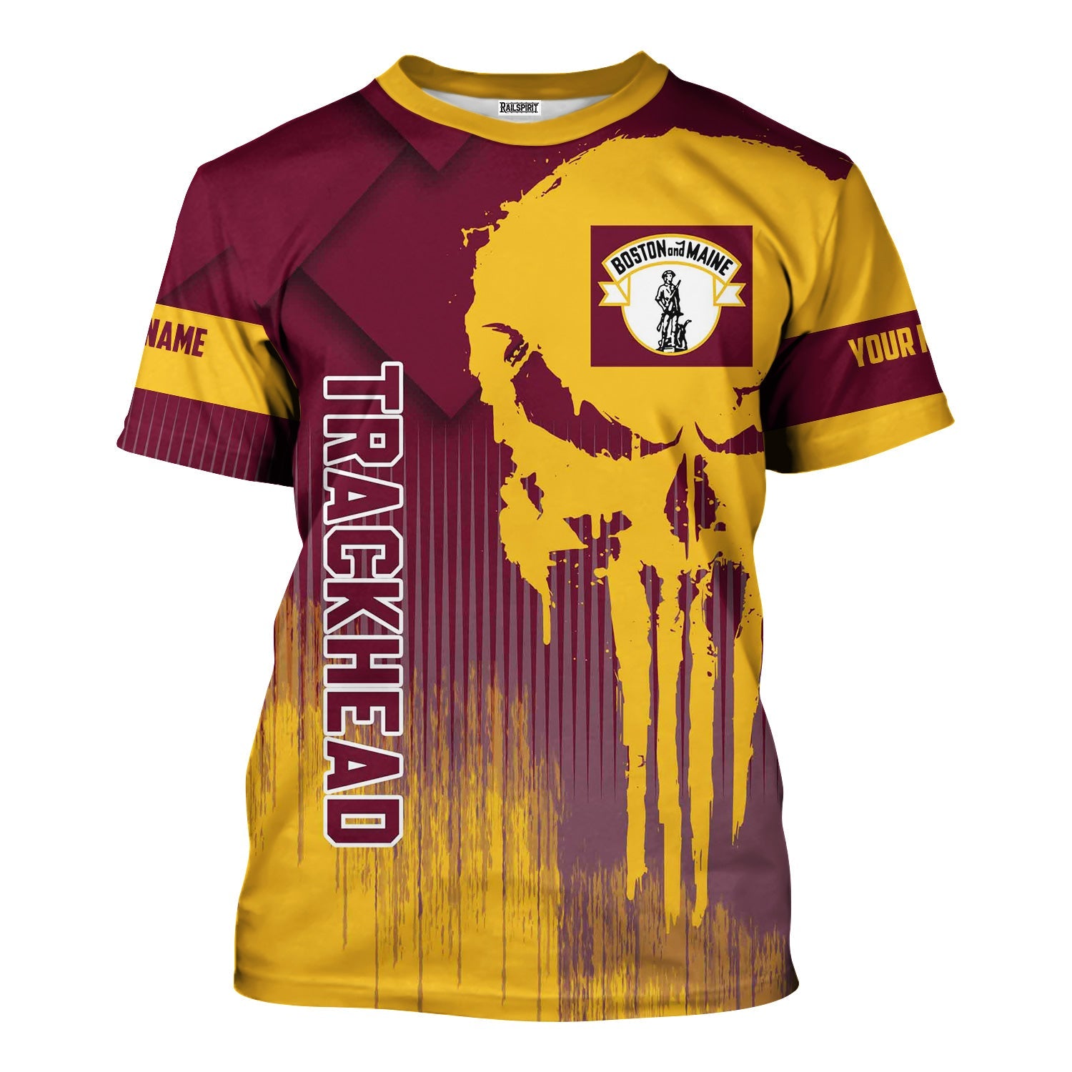 Railspirit Personalized Boston and Maine Railroad T-Shirt Skull Design with Custom Job Train Shirt for Trackhead Crew