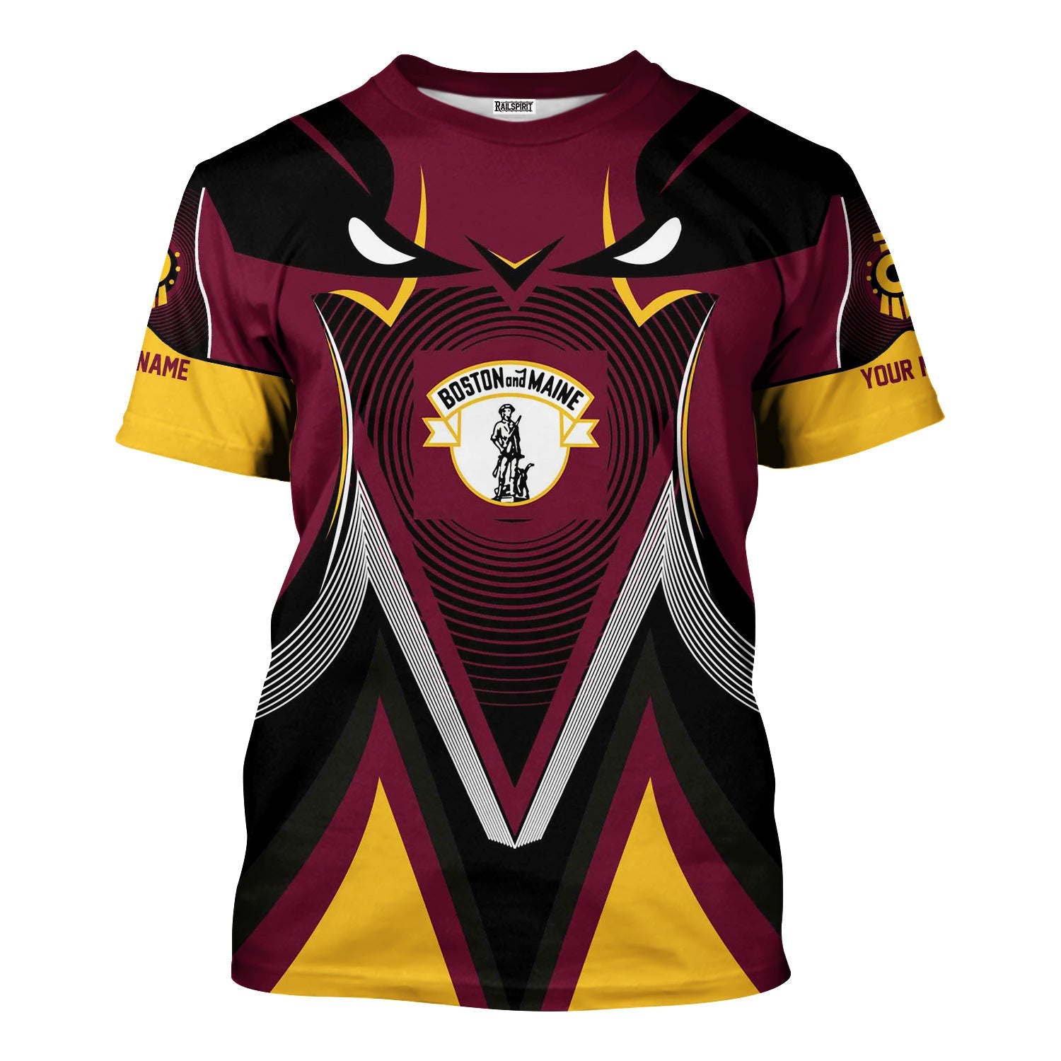 Railspirit Personalized Boston and Maine Railroad T-Shirt Vibrant Graphic Pattern Shirt For Train Enthusiasts