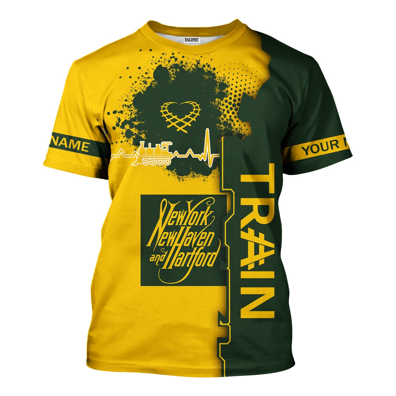 Railspirit Personalized New York, New Haven and Hartford Railroad T-Shirt Engine Heartbeat and Track Love Style New Haven Railroad Shirt
