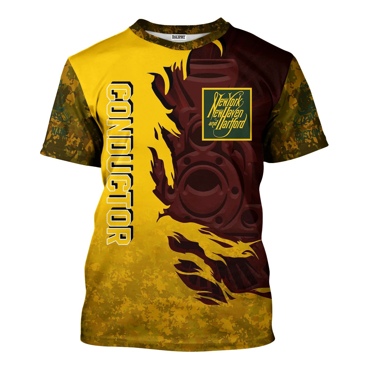 Railspirit Personalized New York, New Haven and Hartford Railroad T-Shirt Blazing Style with Custom Position New Haven Railroad Train Shirt