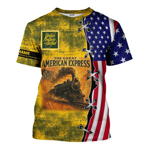 Railspirit Personalized New York, New Haven and Hartford Railroad T-Shirt Retro American Express Train With USA Flag New Haven Railroad Shirt