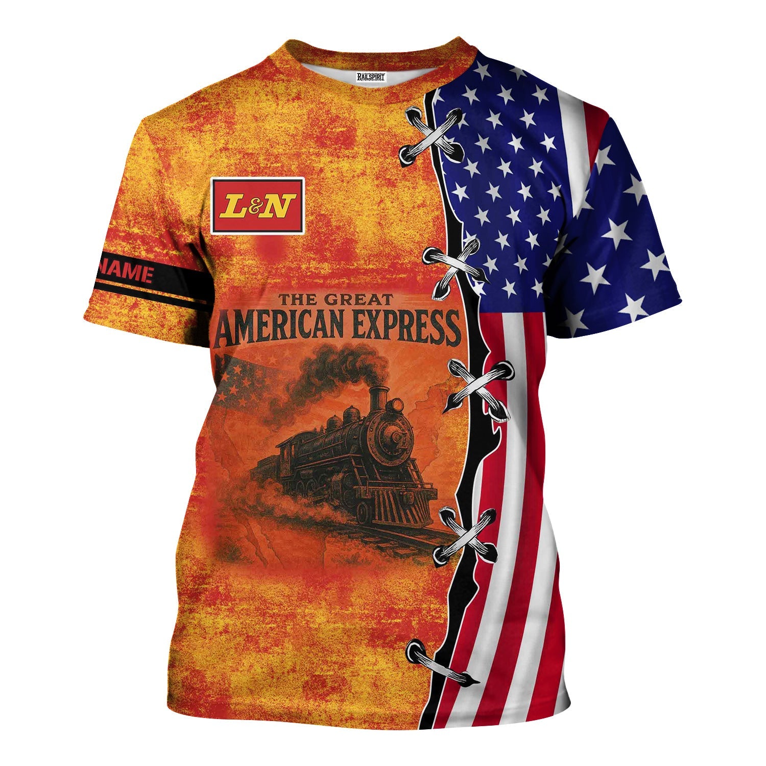 Railspirit Personalized Louisville and Nashville Railroad T-Shirt Retro American Express Train With USA Flag L&N Shirt