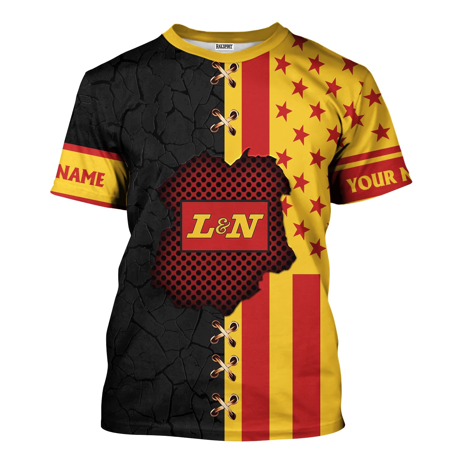 Railspirit Personalized Louisville and Nashville Railroad T-Shirt American Flag with Crack Effect L&N Train Shirt