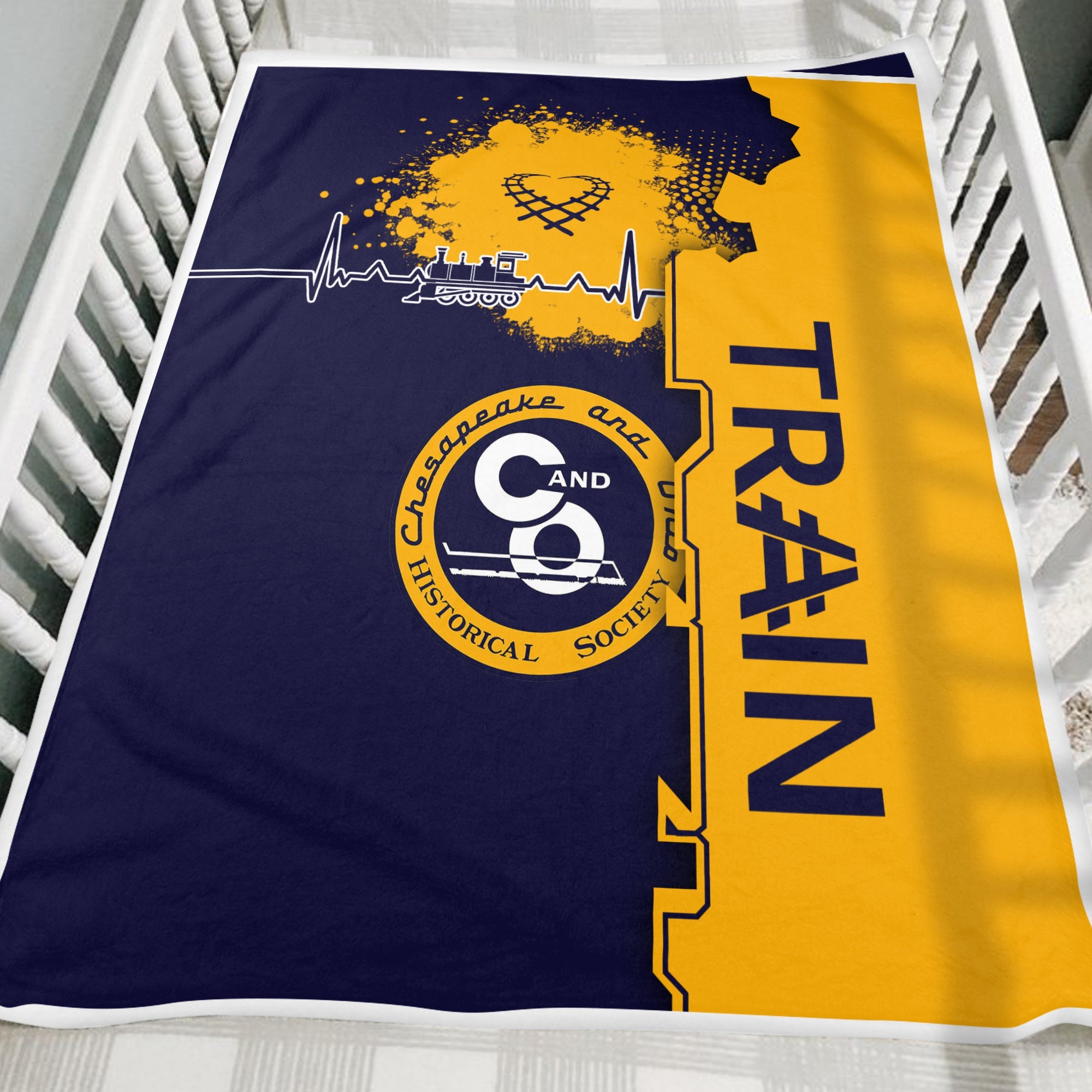 Railspirit Chesapeake and Ohio Railway Blanket Engine Heartbeat and Track Love Style C&O Blanket Gift Idea For Train Lovers