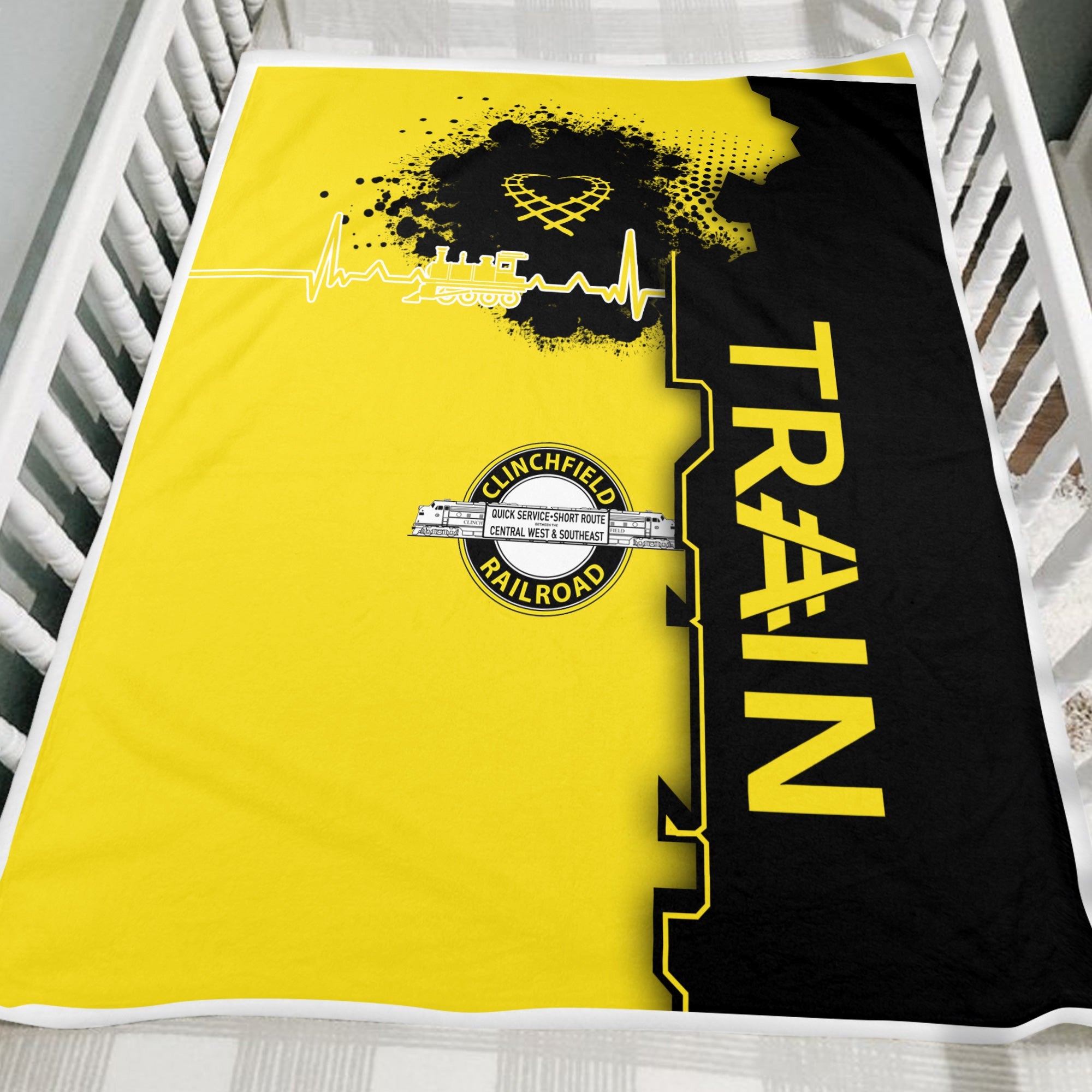 Railspirit Clinchfield Railroad Blanket Engine Heartbeat and Track Love Style Blanket Gift Idea For Train Lovers