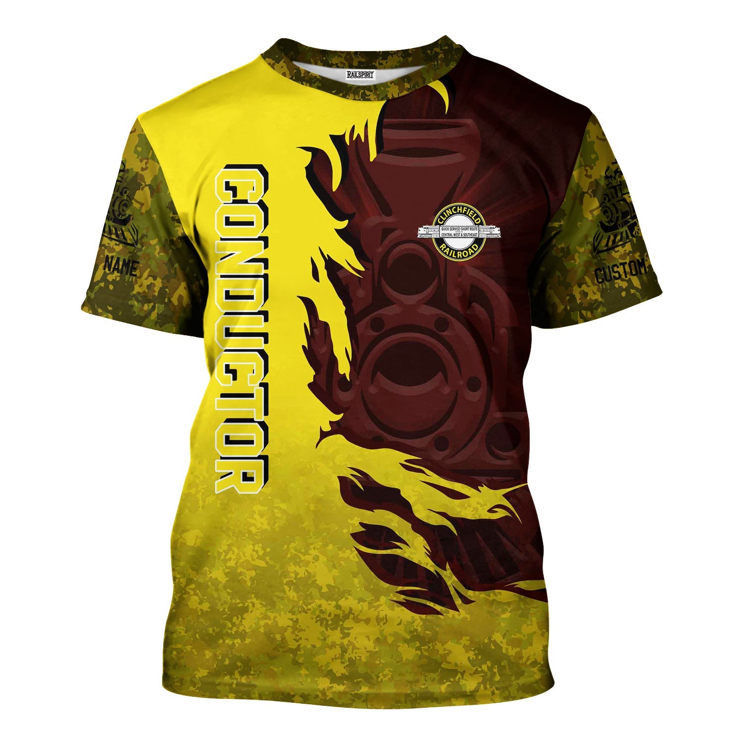 Railspirit Personalized Clinchfield Railroad T-Shirt Blazing Style with Custom Position Train Shirt