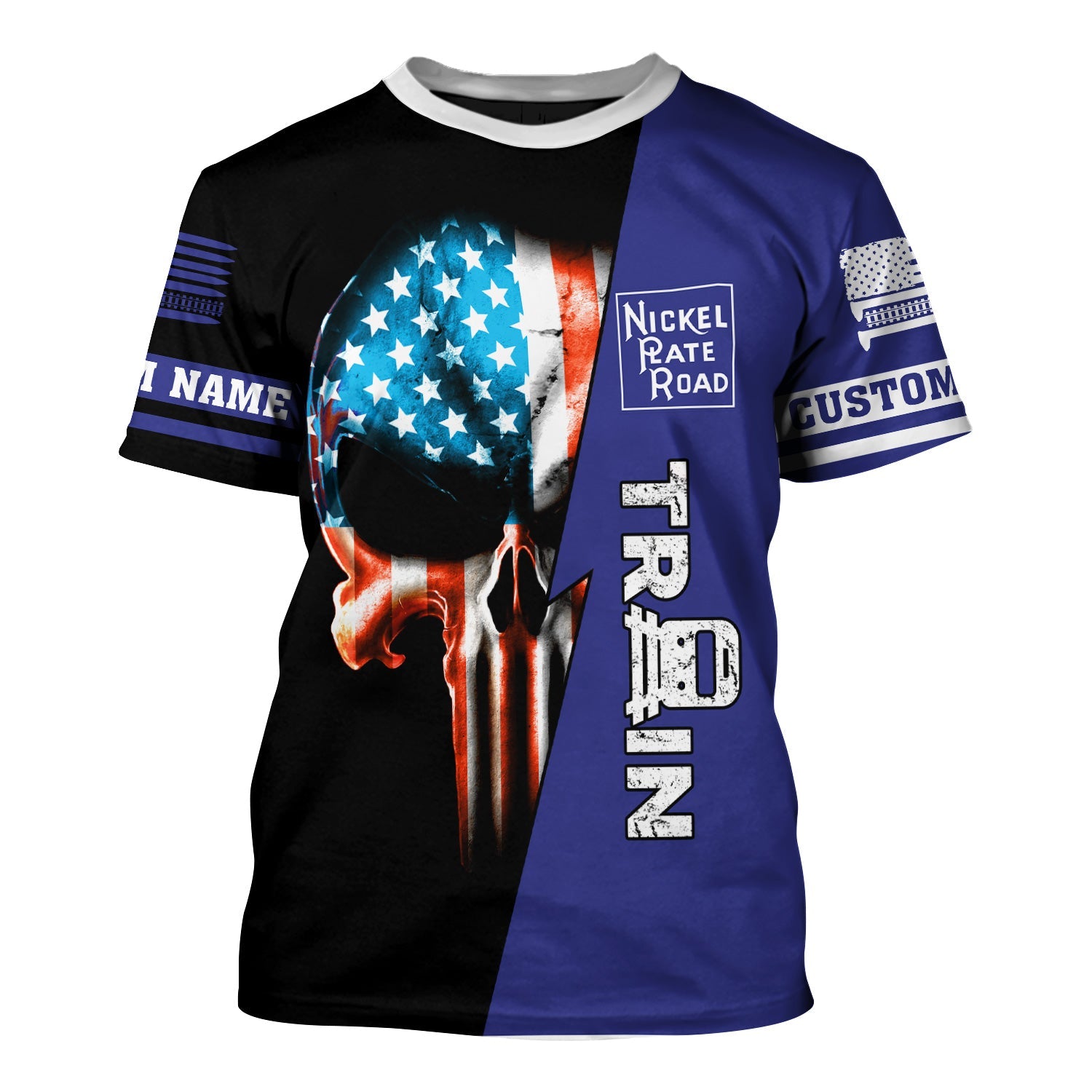 Railspirit Personalized New York, Chicago and St. Louis Railroad T-Shirt Train Skull American Flag Nickel Plate Road Shirt All Over Print