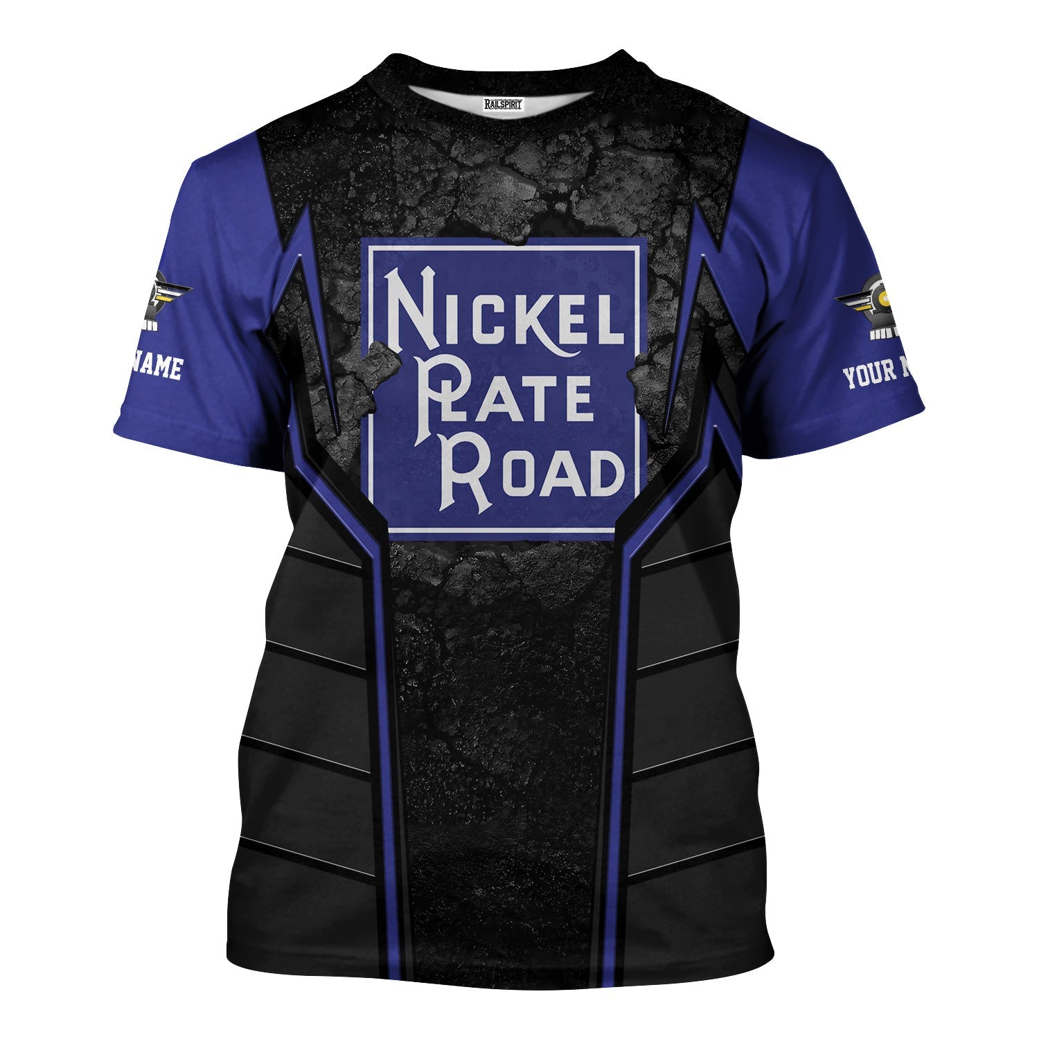 Railspirit Personalized New York, Chicago and St. Louis Railroad T-Shirt Cracked Metal Design Nickel Plate Road Train Shirt for Rail Enthusiasts