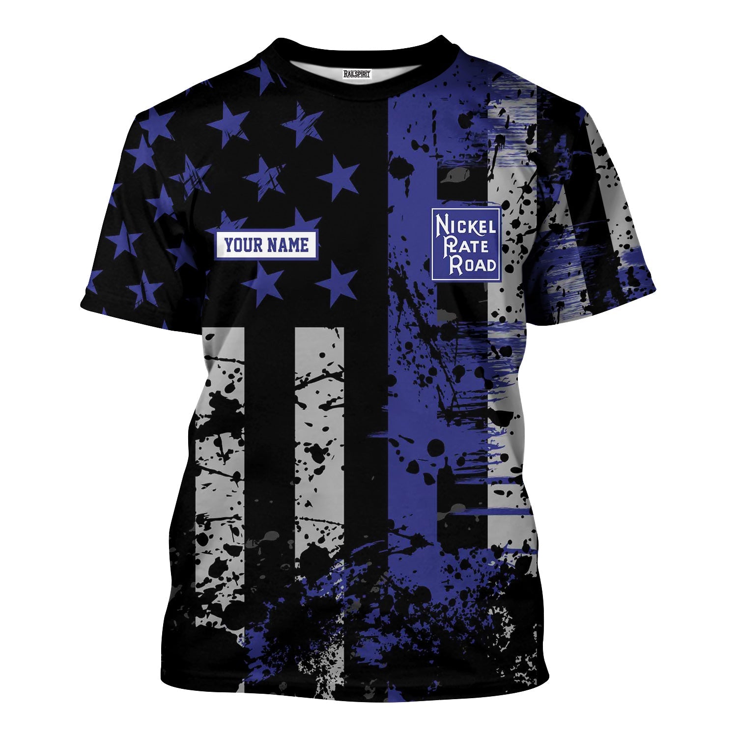 Railspirit Personalized New York, Chicago and St. Louis Railroad T-Shirt Artistic Paint American Flag Style Nickel Plate Road Train Shirt