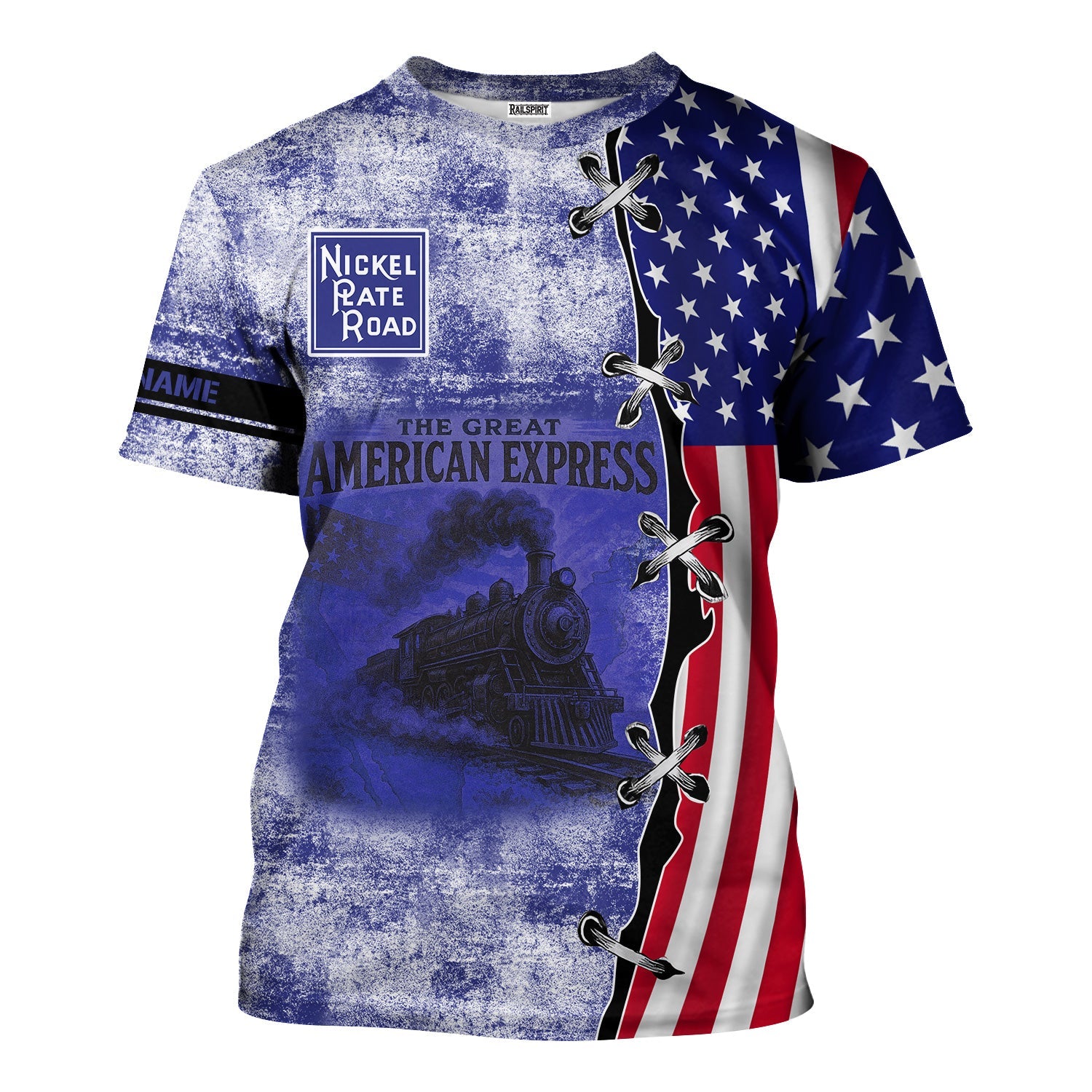 Railspirit Personalized New York, Chicago and St. Louis Railroad T-Shirt Retro American Express Train With USA Flag Nickel Plate Road Shirt