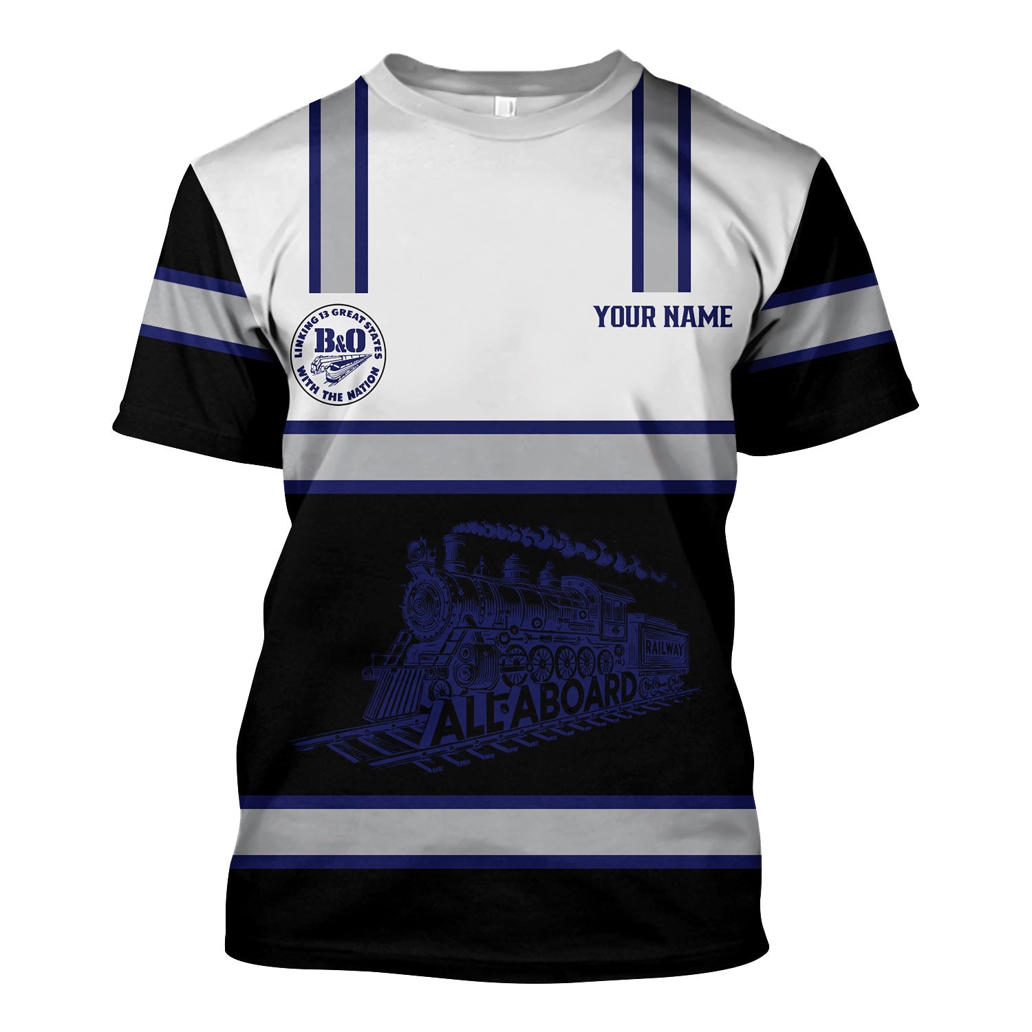 Railspirit Custom Name B&O Great States Railroad T Shirt Eat Train Sleep Repeat Printed Train Shirt