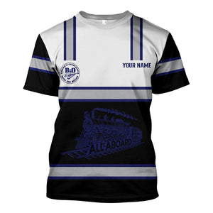 Railspirit Custom Name B&O Great States Railroad T Shirt Eat Train Sleep Repeat Printed Train Shirt