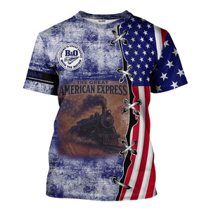 Railspirit Personalized B&O Great States Railroad T-Shirt Retro American Express Train With USA Flag Shirt