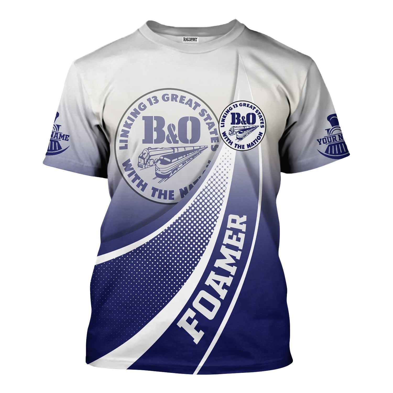 Railspirit Personalized B&O Great States Railroad T-Shirt Railway-Themed Style Shirt Gift Idea For Trainspotter