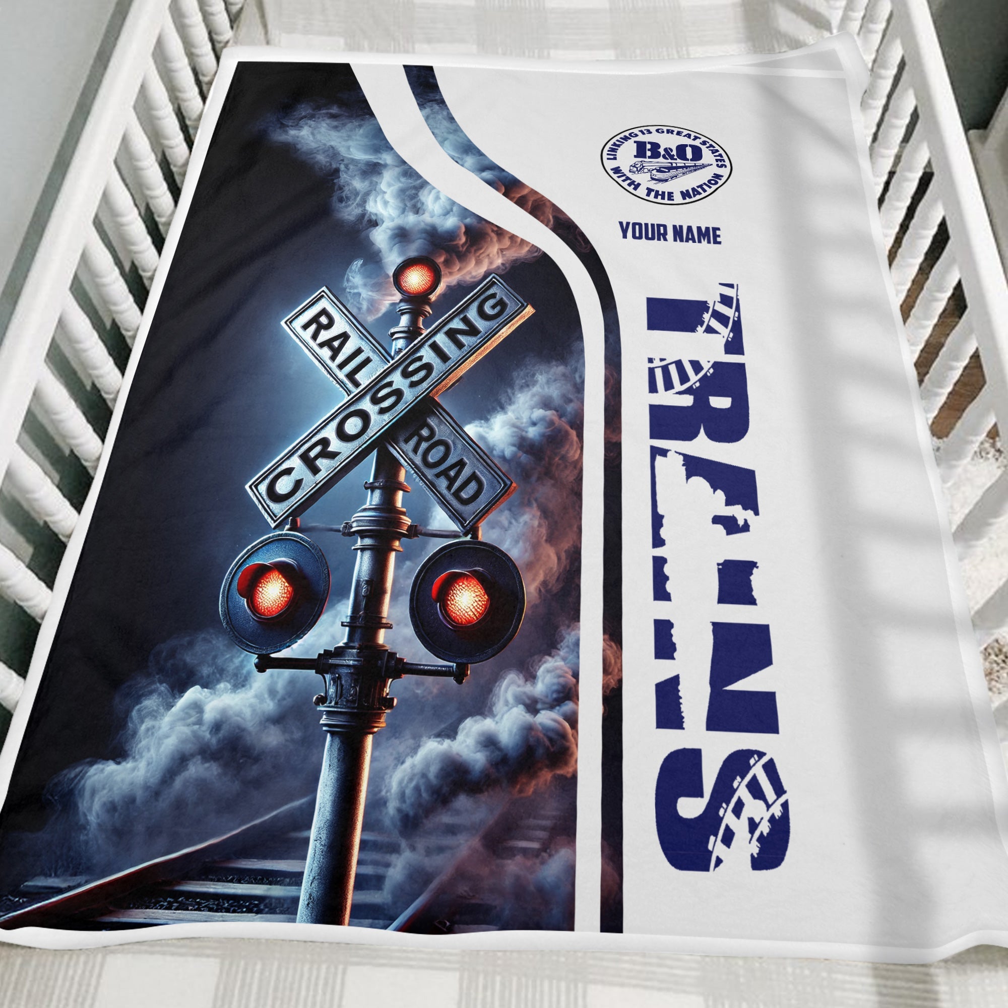 Railspirit Personalized B&O Great States Railroad Blanket Railroad Crossing Sign Blanket All Over Print