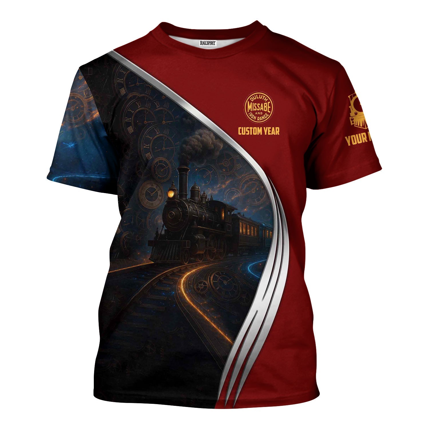Railspirit Personalized Duluth, Missabe, & Iron Range Railroad T-Shirt Steampunk Locomotive with Custom Year Train Shirt