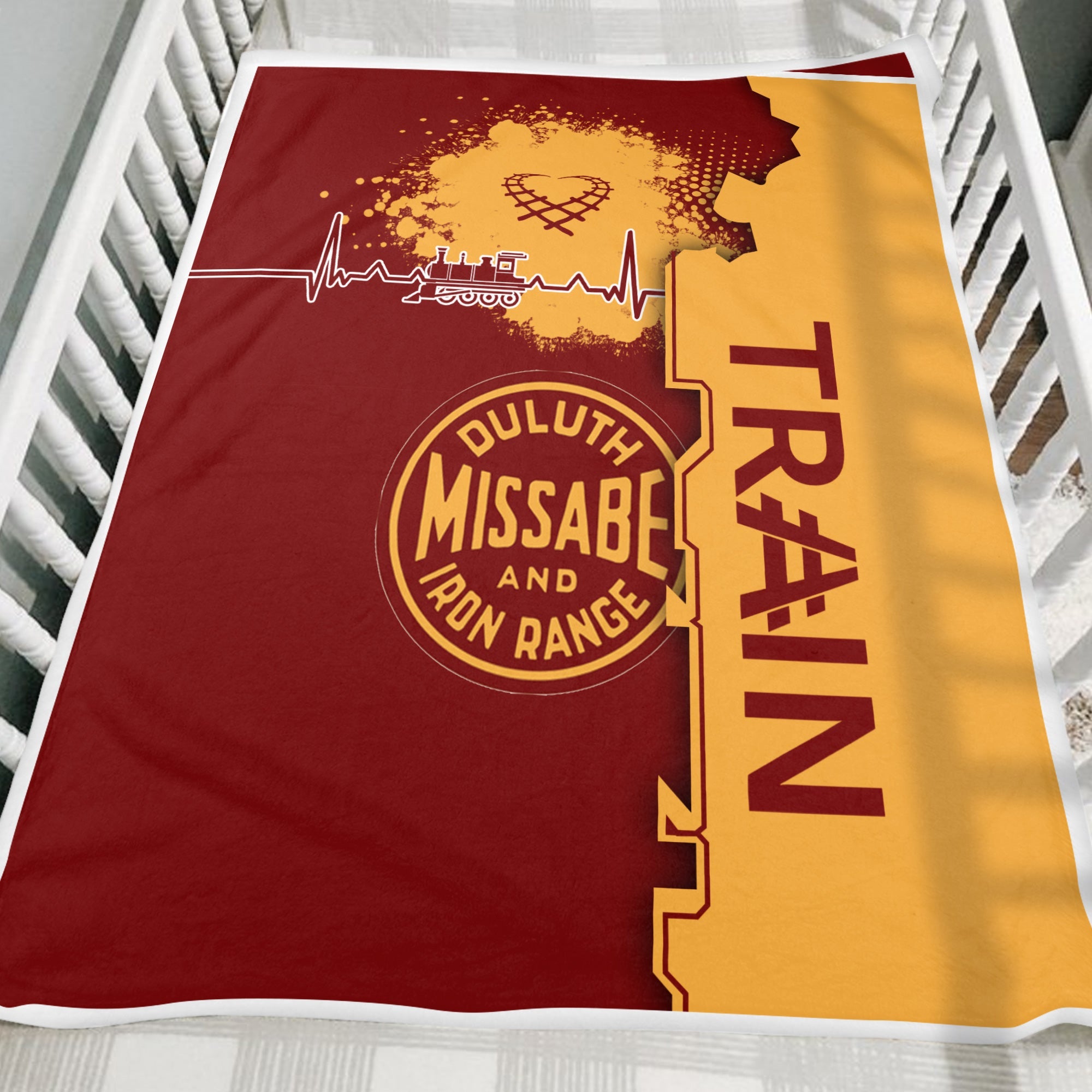 Railspirit Duluth, Missabe, & Iron Range Railroad Blanket Engine Heartbeat and Track Love Style Blanket Gift Idea For Train Lovers