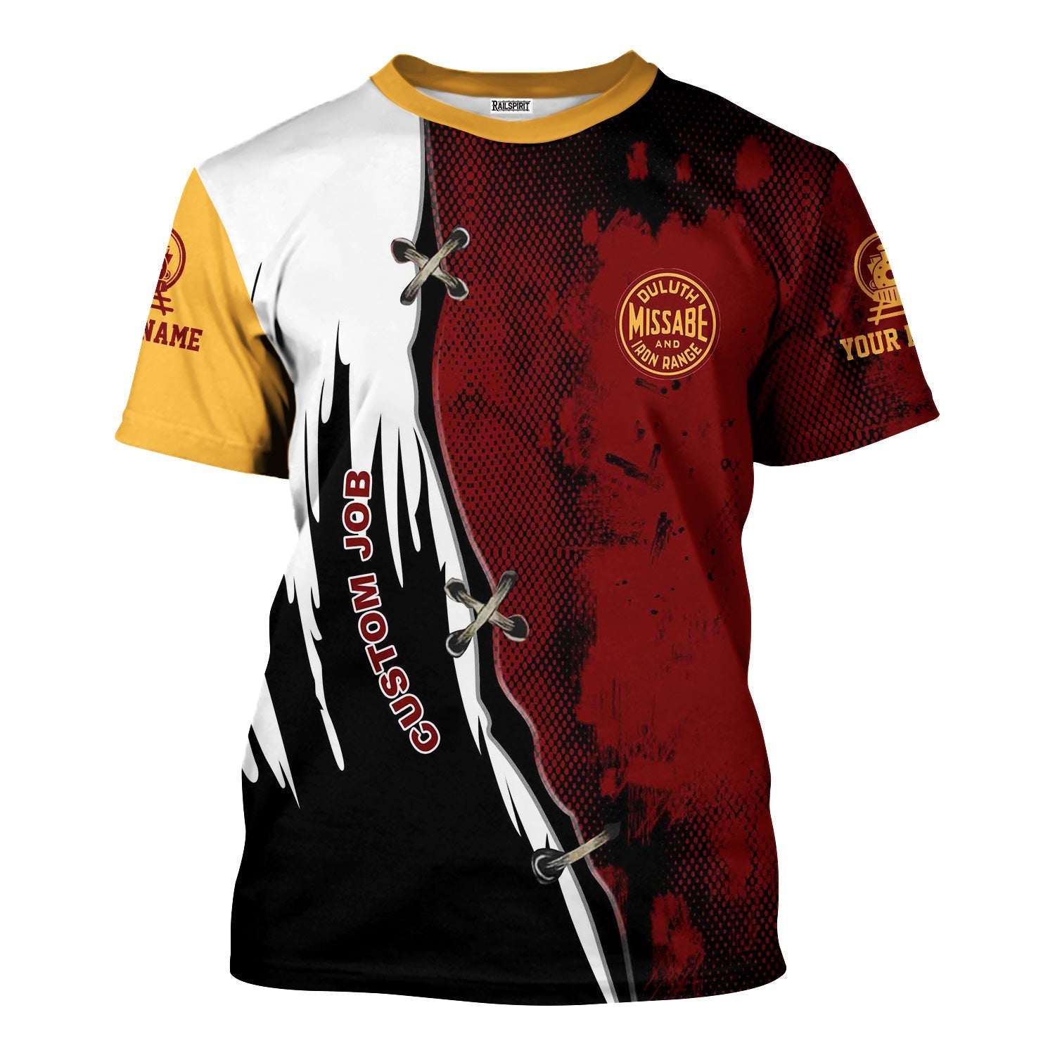 Railspirit Personalized Duluth, Missabe, & Iron Range Railroad T-Shirt Retro Stitches Design with Custom Position Train Shirt