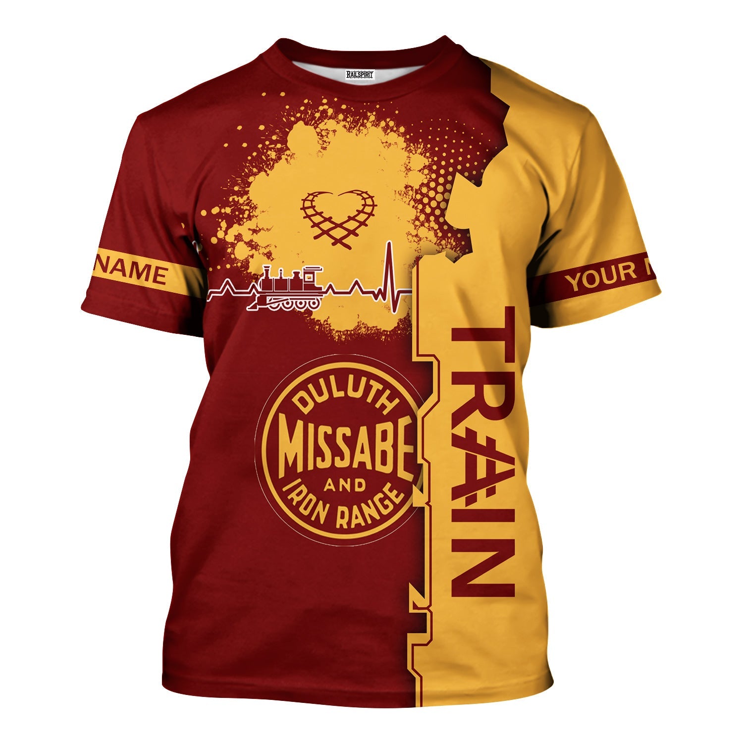Railspirit Personalized Duluth, Missabe, & Iron Range Railroad T-Shirt Engine Heartbeat and Track Love Style Shirt Gift Idea For Train Lovers