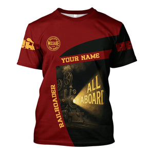 Railspirit Personalized Duluth, Missabe, & Iron Range Railroad T-Shirt All Aboard Steam Train Movie Projector Style Shirt