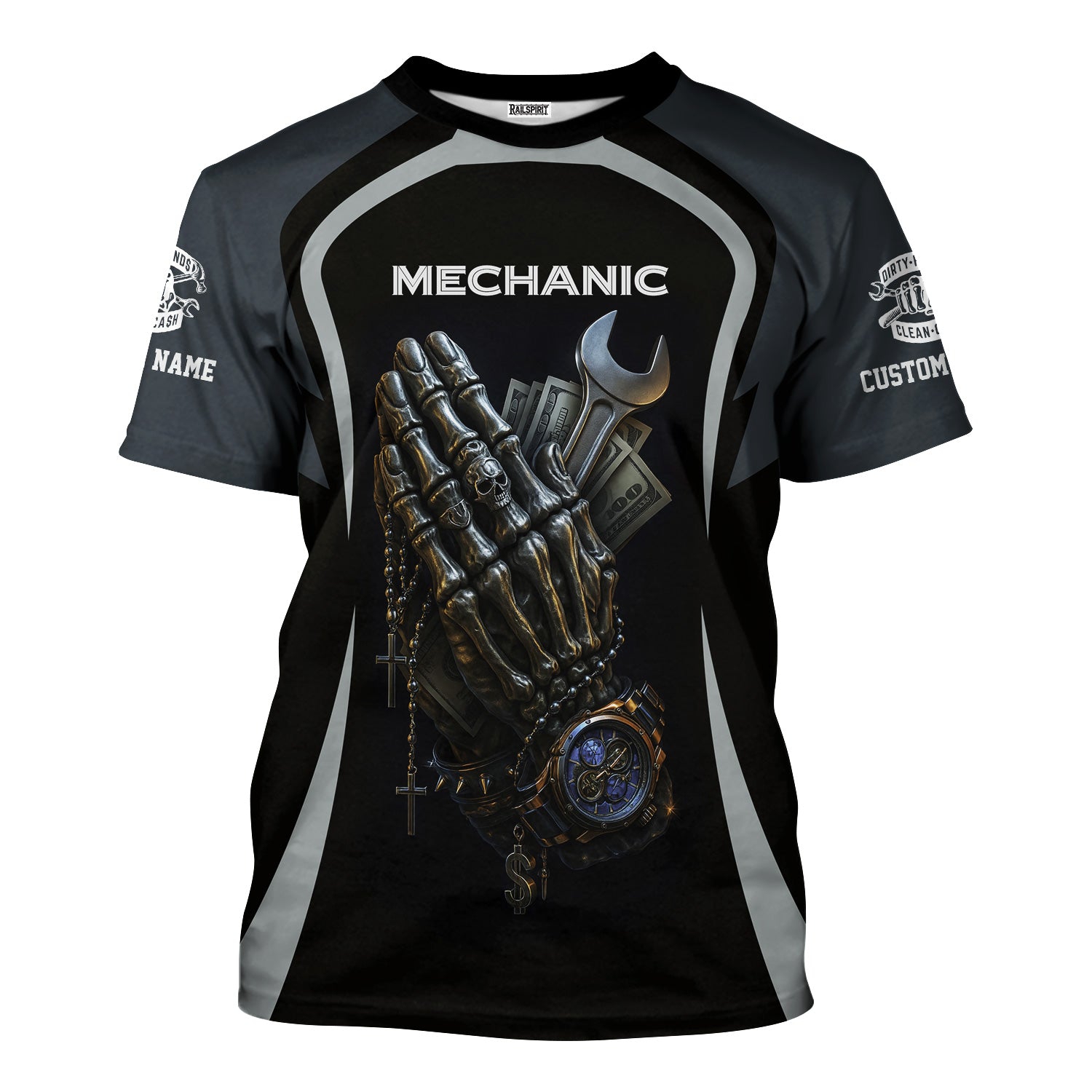 Personalized T-Shirt Just Wait Until You Hire A Bad Mechanic Skull Praying Hand Design Shirt For Mechanics