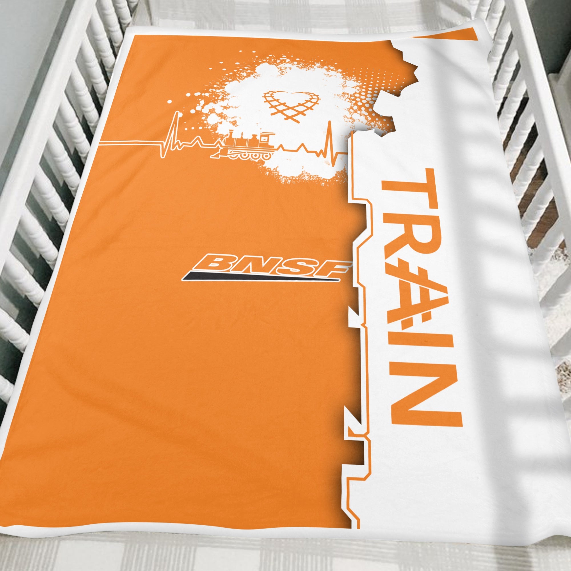 Railspirit BNSF Railway Blanket Engine Heartbeat and Track Love Style Blanket Gift Idea For Train Lovers